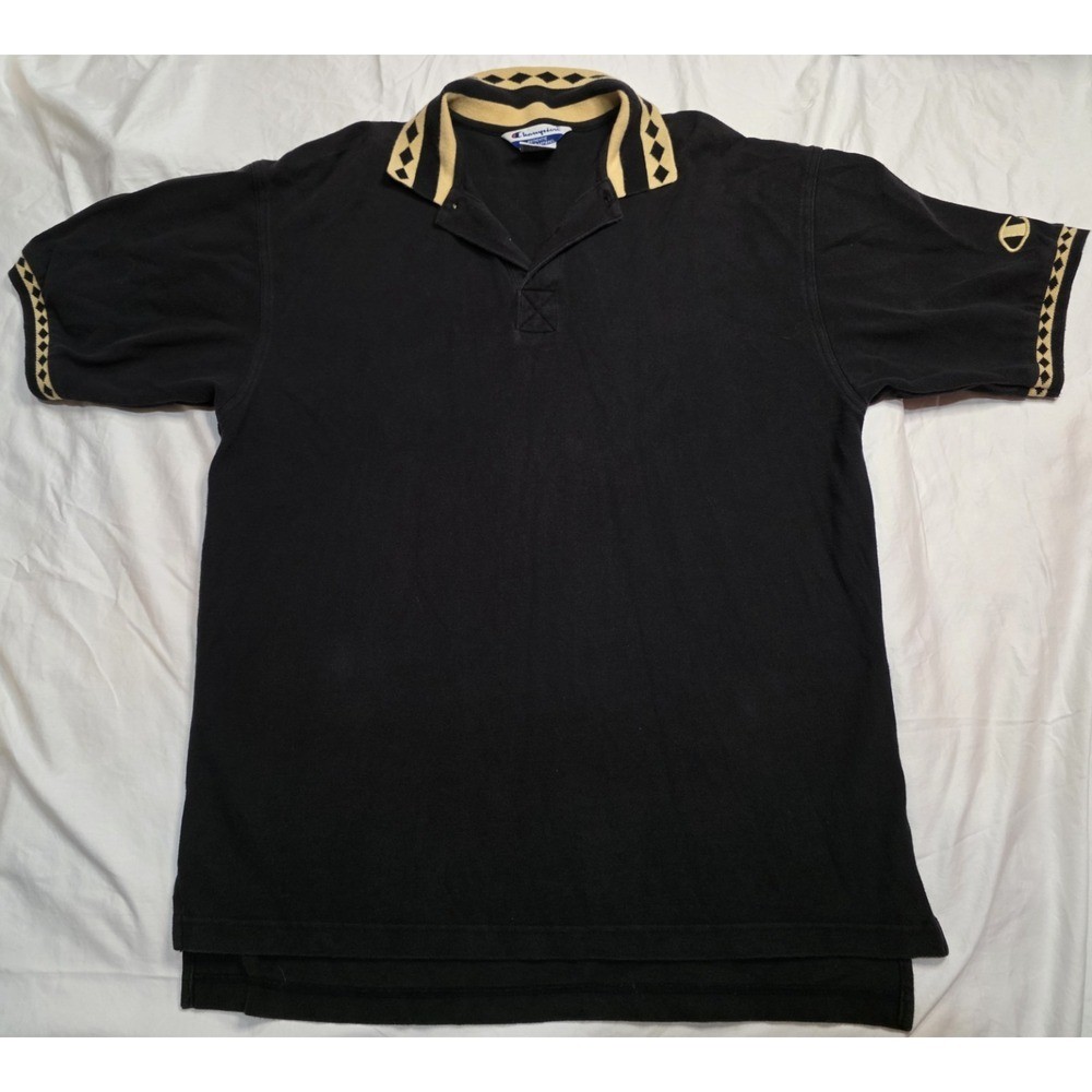 Vintage 90s Champion Authentic Athletic Apparel Polo Shirt Black Mens Large Y2K Vintage 90s Champion Authentic Athletic Apparel Polo Shirt Black Mens Large Y2K