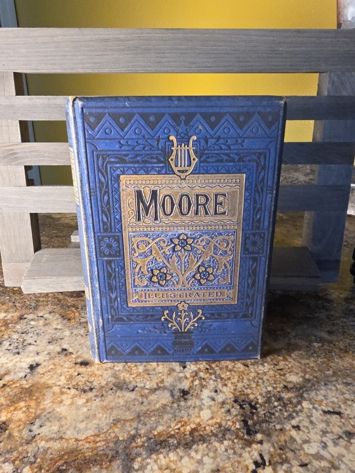 Antique 1800s Poetical Works Thomas Moore Blue Decorative Cloth Illustrated