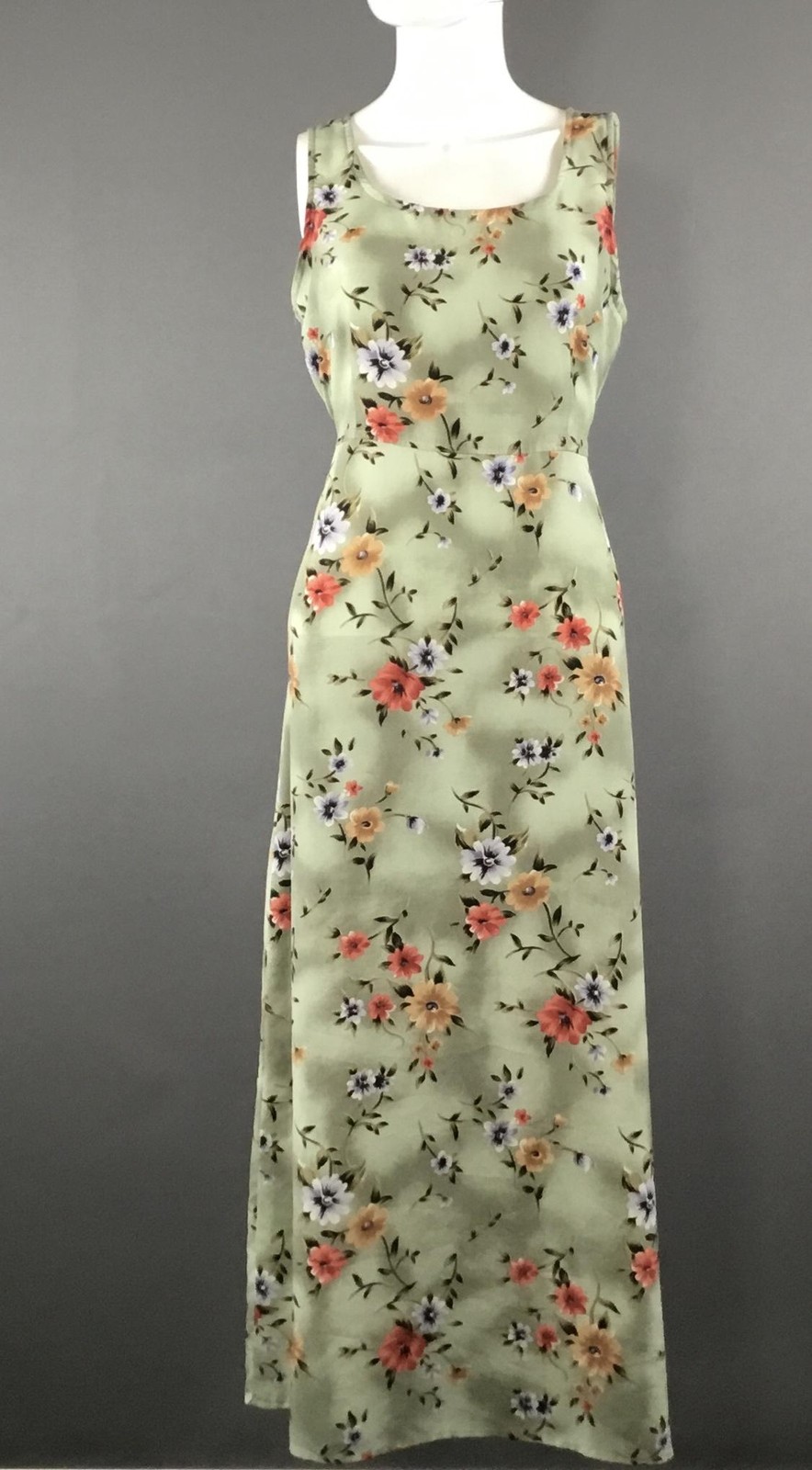 Vintage S. Roberts Dress Womens M Green Floral Maxi Sleeveless Belted Sundress