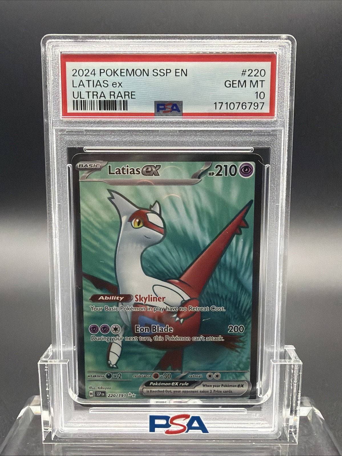 Latias EX Holo Ultra Rare SSP en 220/191 Sv08. PSA 10 GEM MT