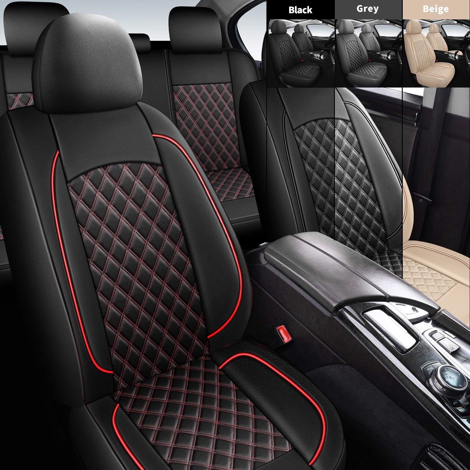 Axlcore Leather Car Seat Covers Waterproof 5-Seat Front Rear Full Set Protectors