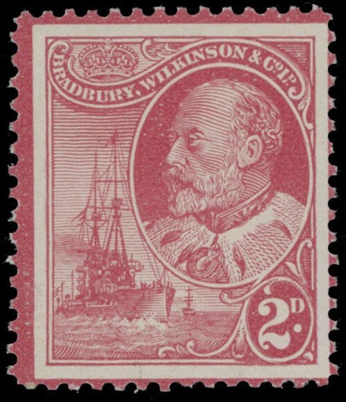 1903 CANADA-KING EDWARD VII AND WARSHIP, 2D PERFORATED ESSAY IN CARMINE, NH