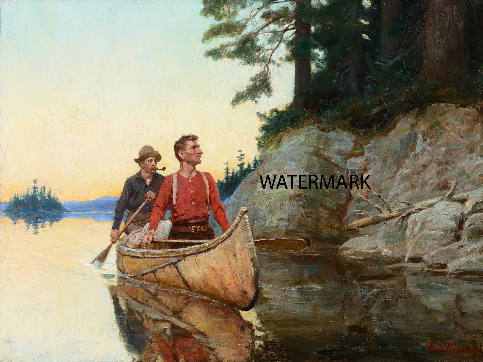 Phillip Russell Goodwin A Dangerous Moment Canoe -  13x19 Print Reproduction