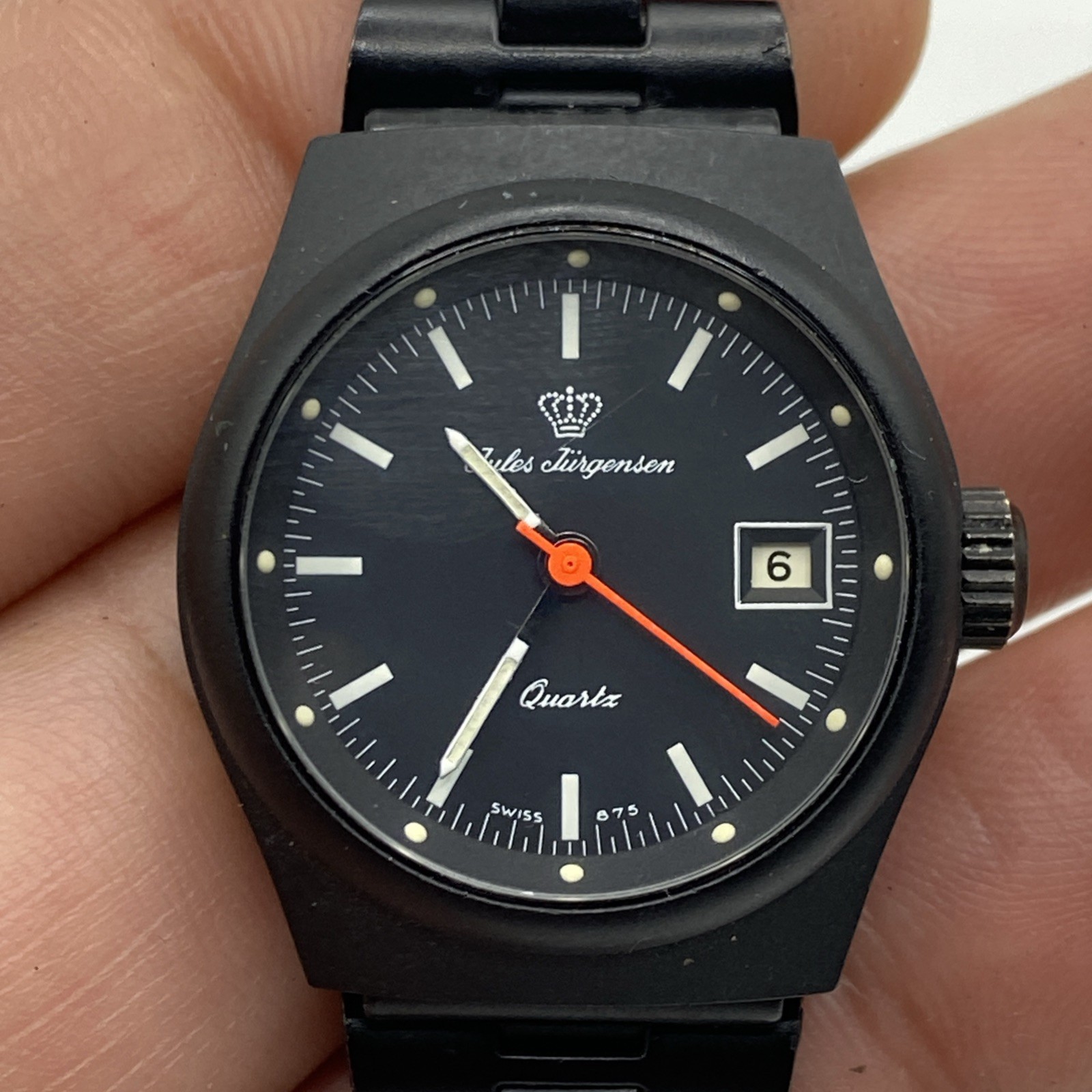 RARE FIND Vintage Jules Jurgensen Women Watch 26mm  Black Dial Day.Wrist 7.25 in