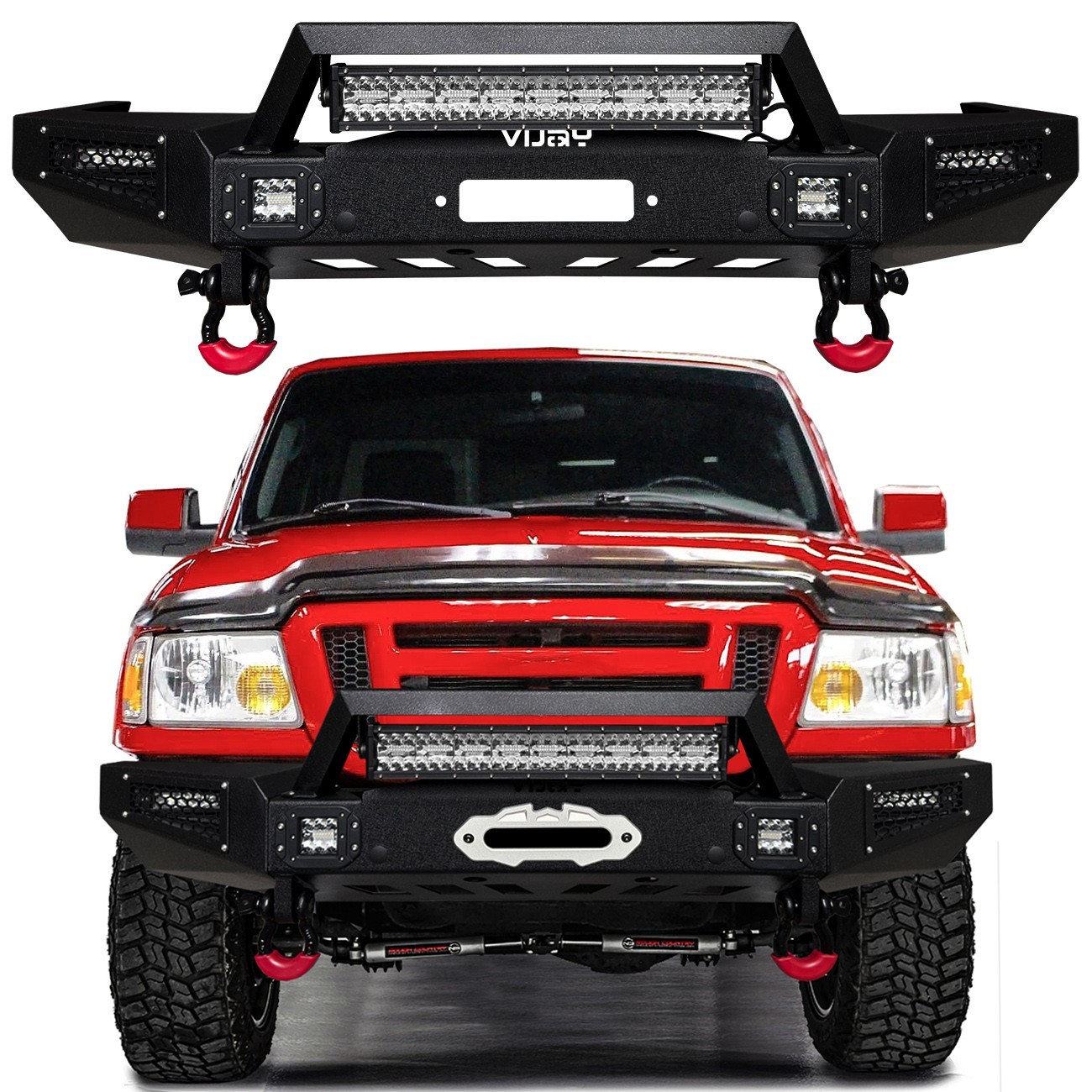Vijay For 1998-2011 Ford Ranger Front or Rear Bumper W/Winch Plate & LED Light