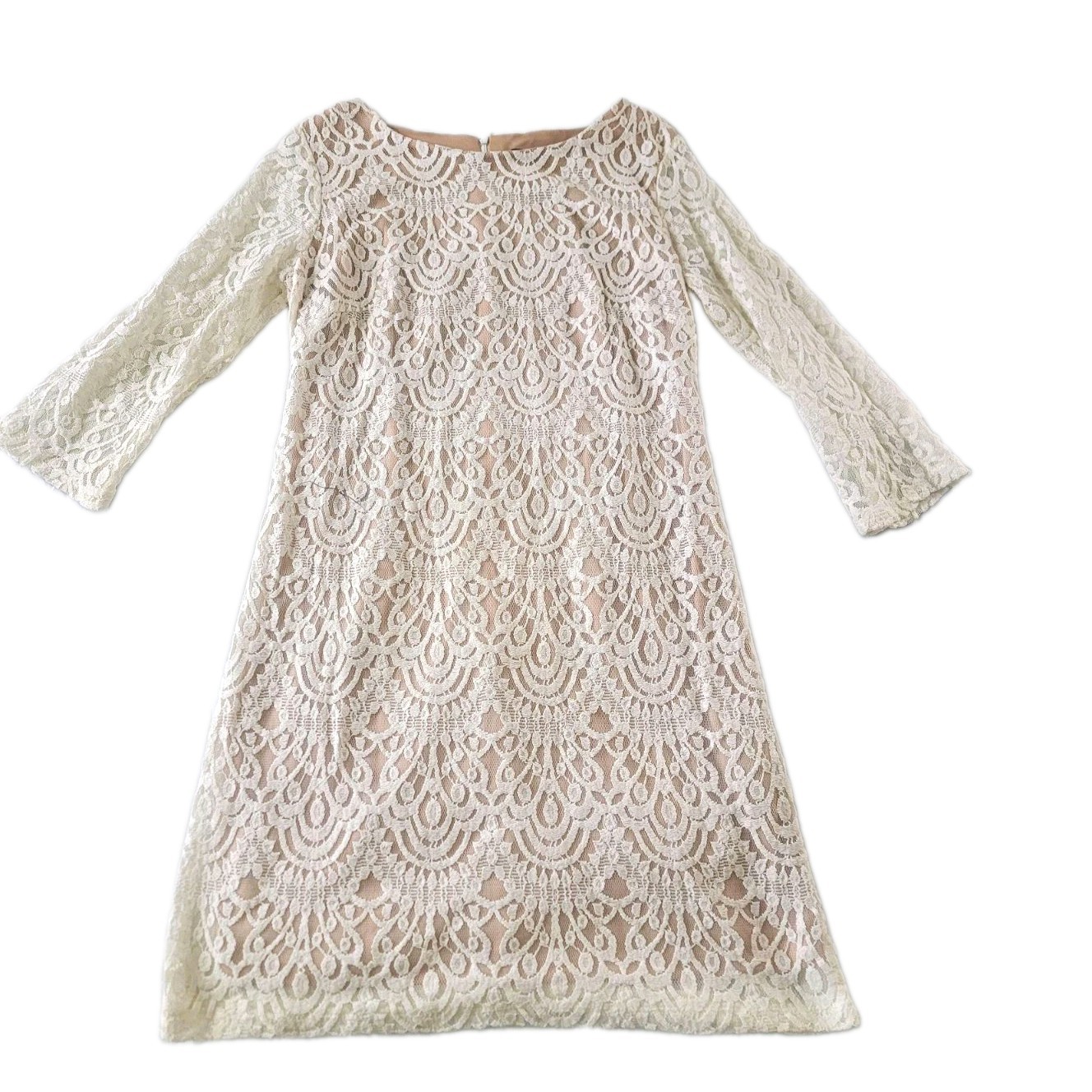 RN Studio by Ronni Nicole Women’s Sz 6 Ivory Lace Lined Sheath Dress Back Zip