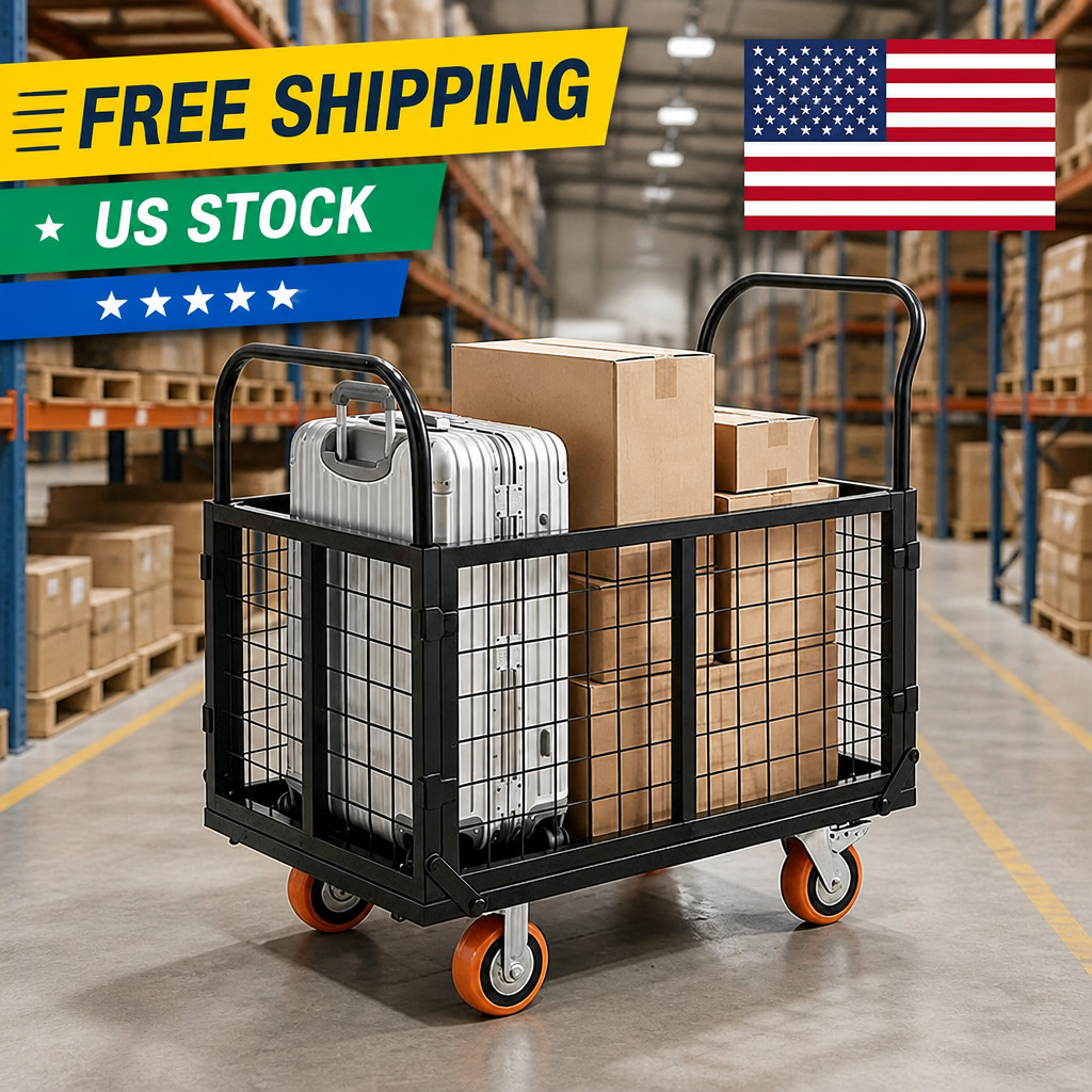 6-in-1 Folding Truck with Cage, Heavy Duty Hand Cart Dolly 1800LBS Capa Platform 6-in-1 Folding Truck with Cage, Heavy Duty Hand Cart Dolly 1800LBS Capa Platform