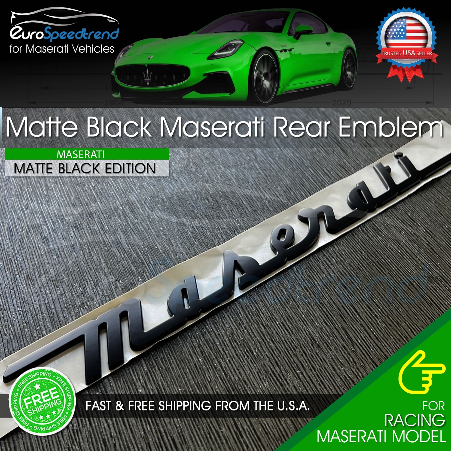 Maserati Matte Black Emblem 3D Trunk Logo Badge Nameplate For GT Ghibli Levanti