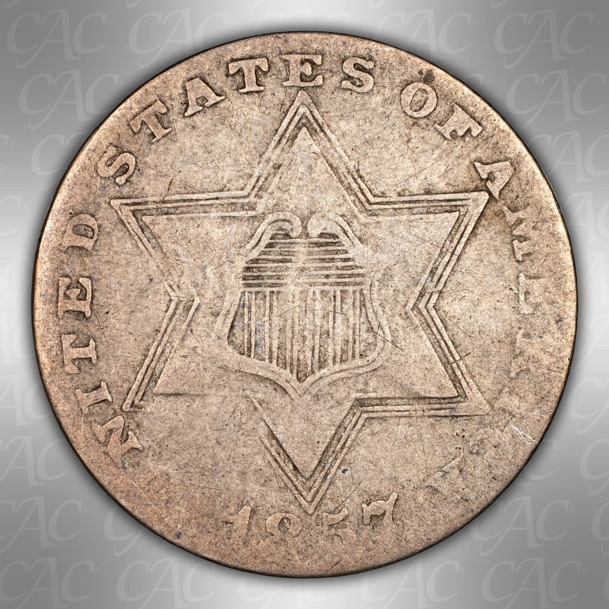 1857 Three Cent Silver CACG AG-3 CAC