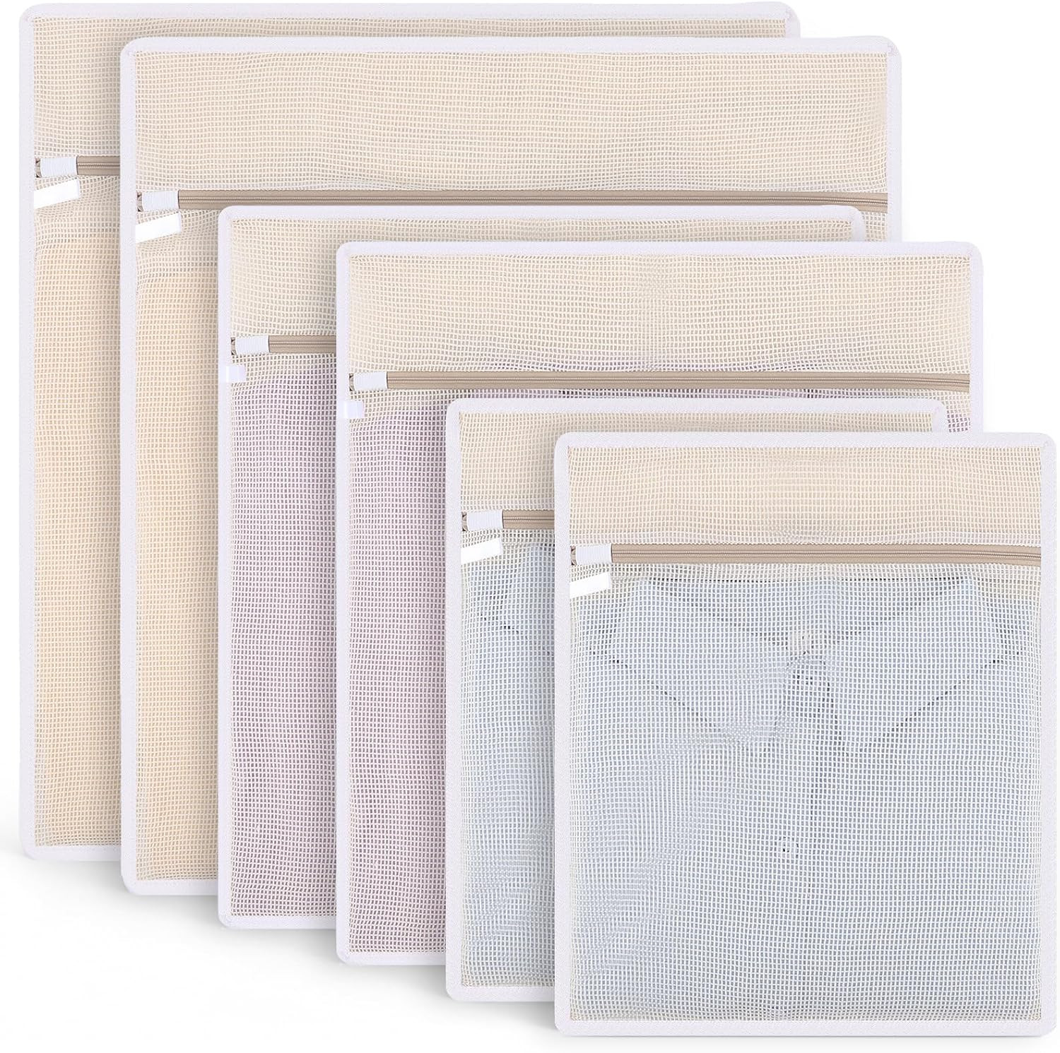 6 Pack Durable Cotton Mesh Laundry Bags for Delicates, Natural Cotton Laundry Ba