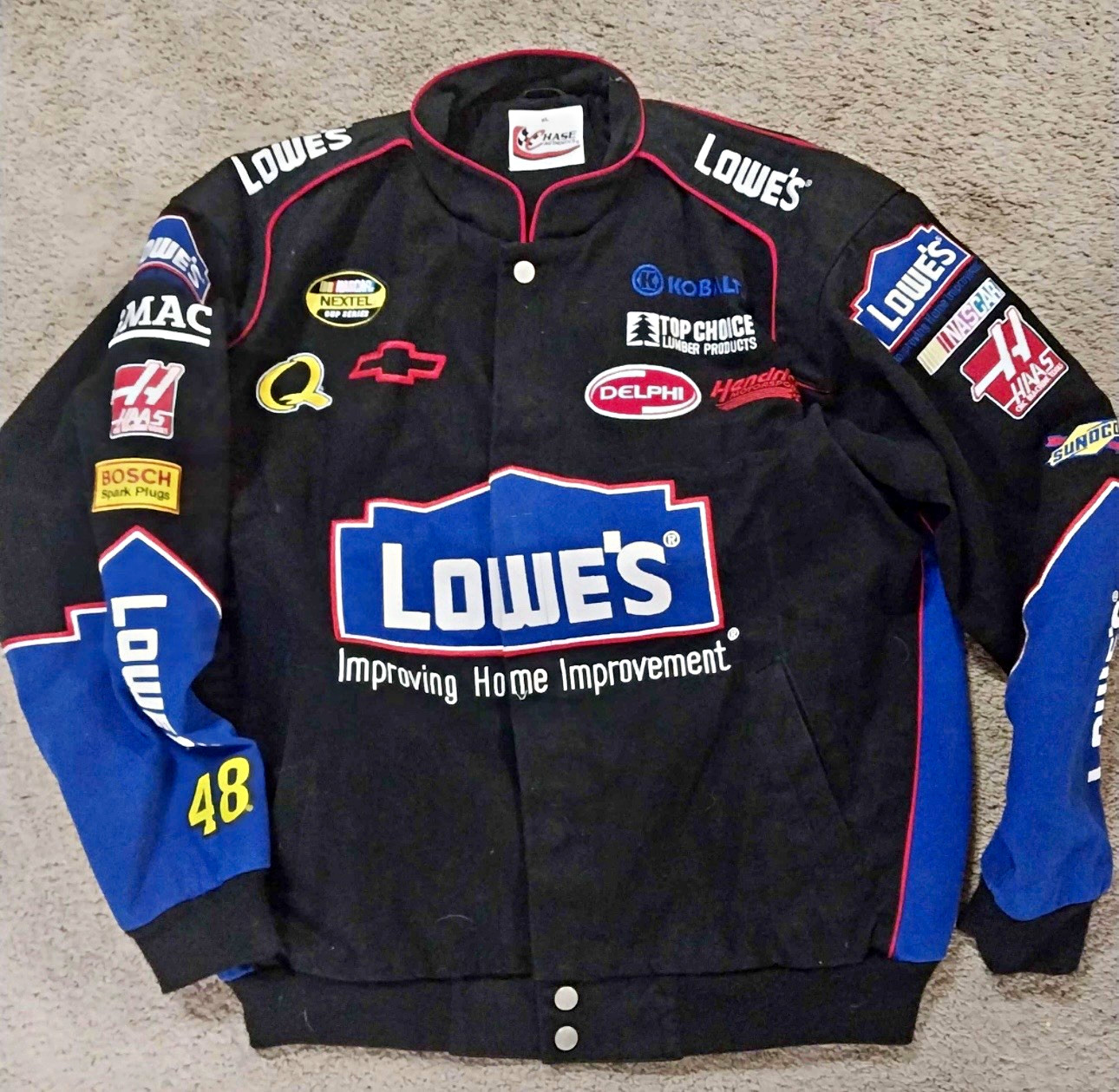 Chase Authentics Jimmie Johnson #48 Lowe\'s NASCAR Jacket XL Black/Blue/Red Chase Authentics Jimmie Johnson #48 Lowe\'s NASCAR Jacket XL Black/Blue/Red