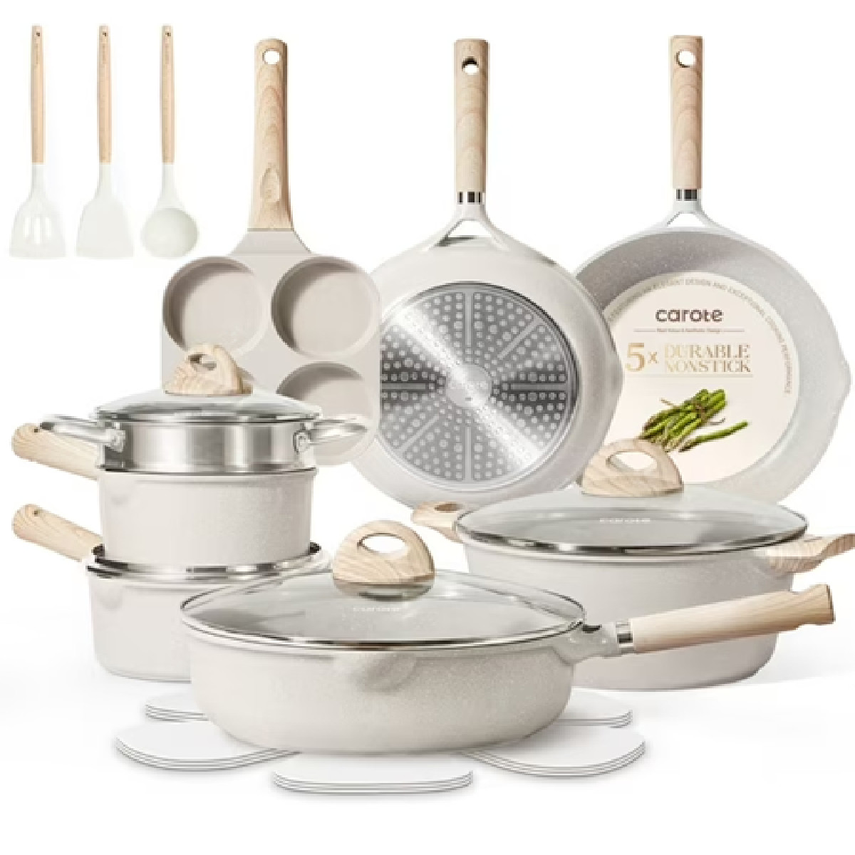 Carote 21-Piece Non-Stick Cookware Set, Induction Compatible, Beige