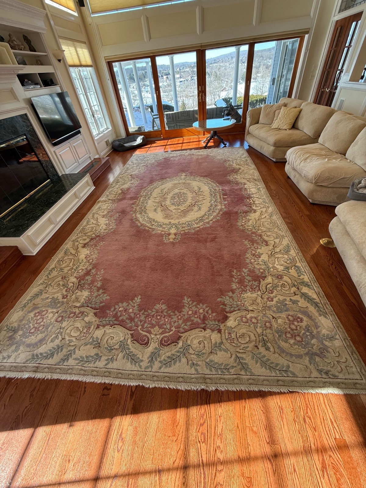 Exquisite 9\' x 16\' foot Antique Genuine Chindia Hand Woven Rug- Washed Rose Wool