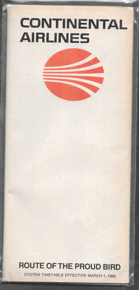 ***1968 Continental Airlines System Timetable - March  1, 1968***