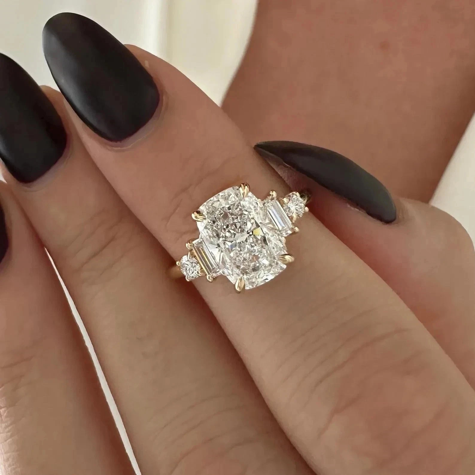 3.00 Ct Elongated Cushion Lab Grown Diamond 5 Stone Ring 14K Yellow Gold EF VS1 3.00 Ct Elongated Cushion Lab Grown Diamond 5 Stone Ring 14K Yellow Gold EF VS1