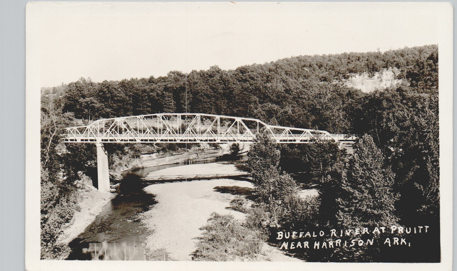 BUFFALO RIVER BRIDGE pruitt ar c1940 postcard arkansas real photo rppc harrison