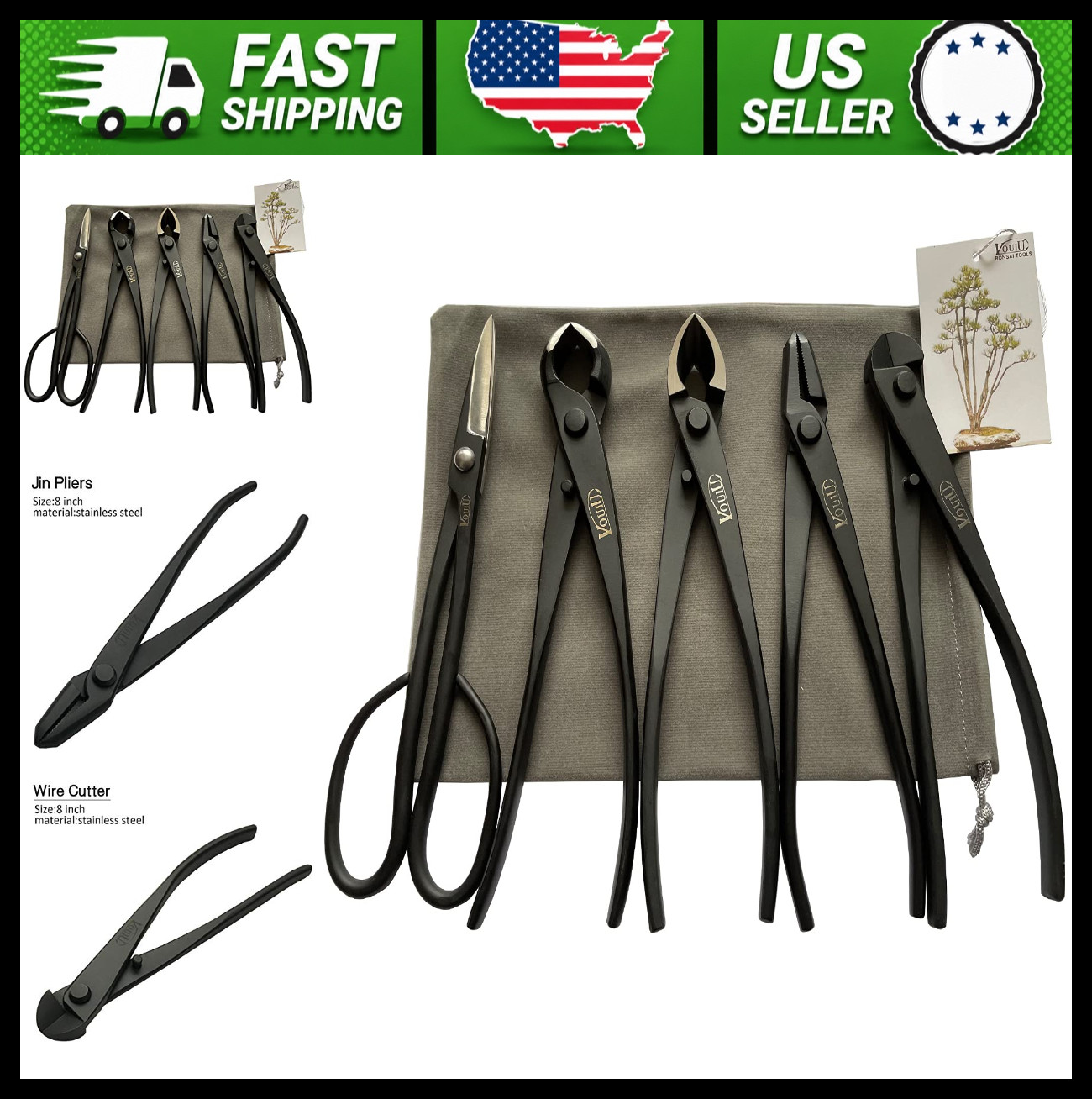 5-Piece Bonsai Tool Set with Scissors, Knob & Concave & Wire Cutters, Jin Pliers 5-Piece Bonsai Tool Set with Scissors, Knob & Concave & Wire Cutters, Jin Pliers