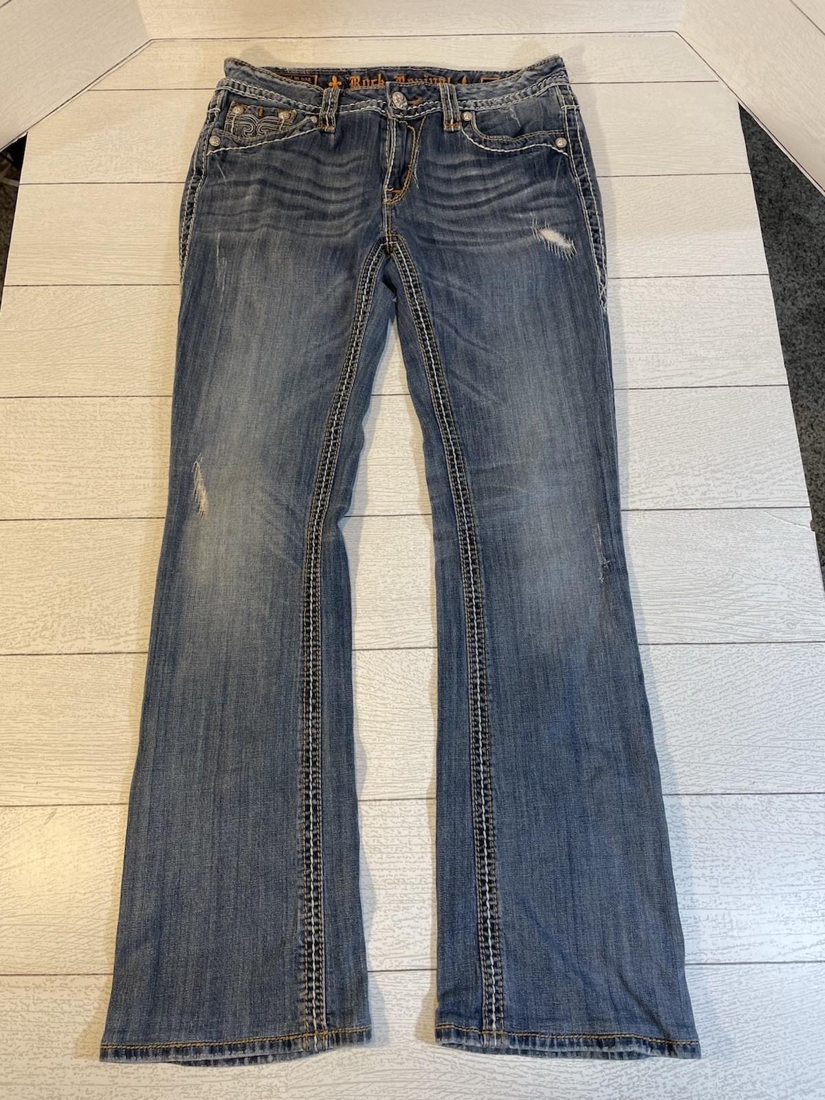 Rock Revival Tricia Boot Jeans Womens Size Stretch Denim Embroidered Rhinestones