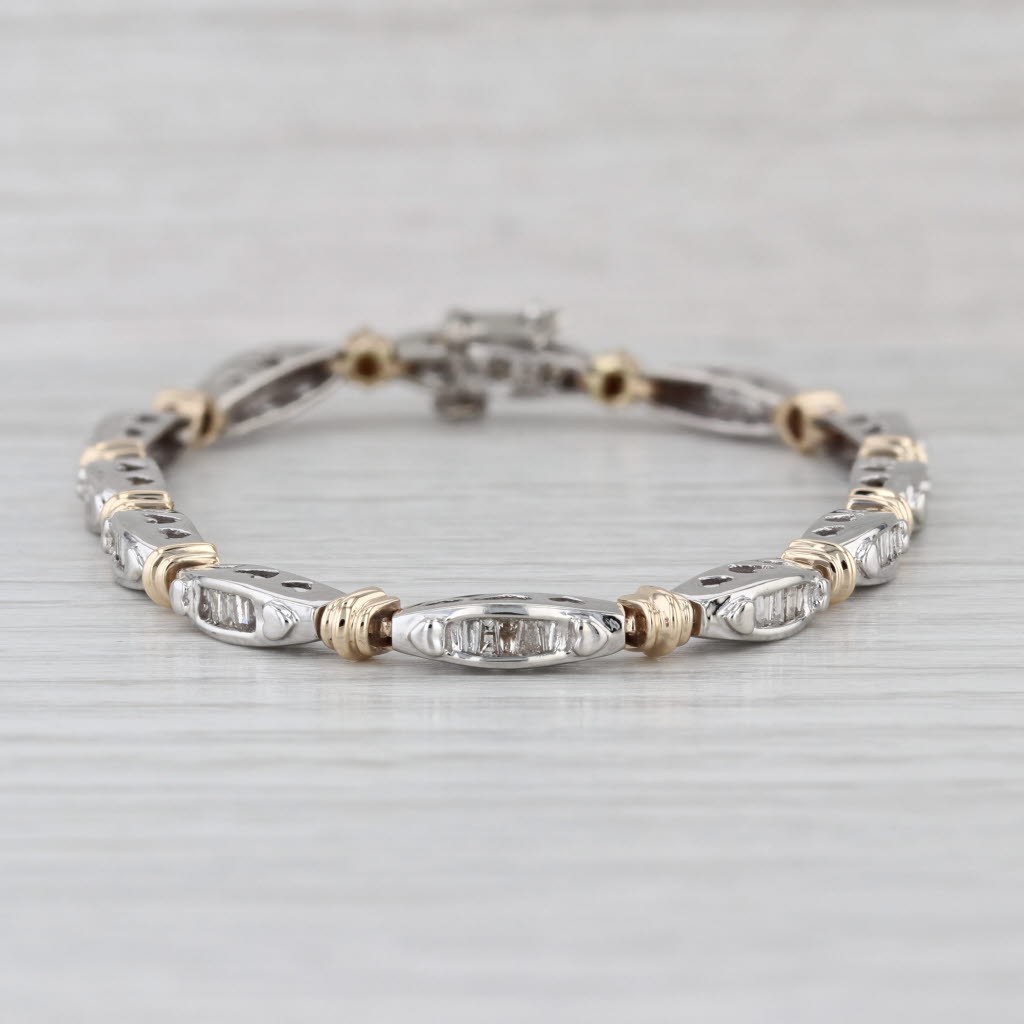 0.96ctw Diamond Tennis Bracelet 10k White Yellow Gold 7\