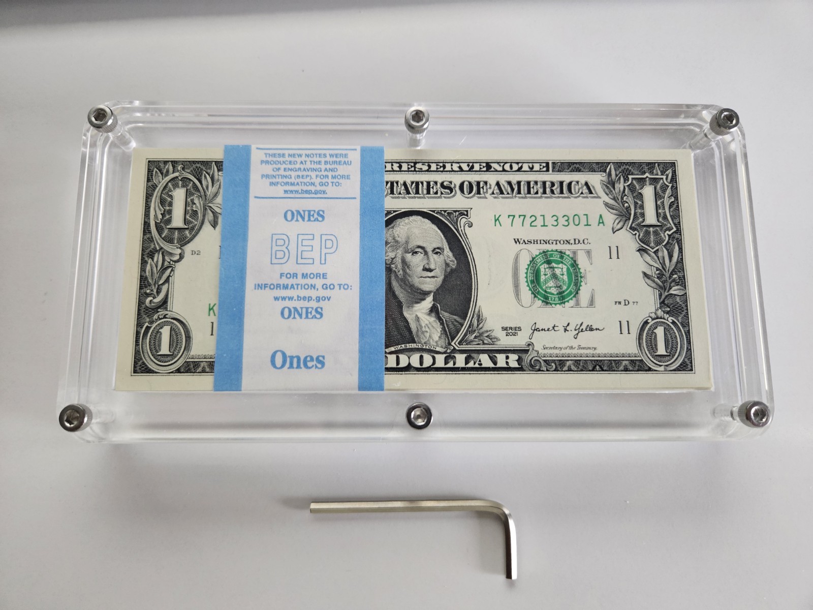 360 For 20  TOP SELLER  100 US NOTE ACRYLIC CASE WITH SECURITY WRENCH