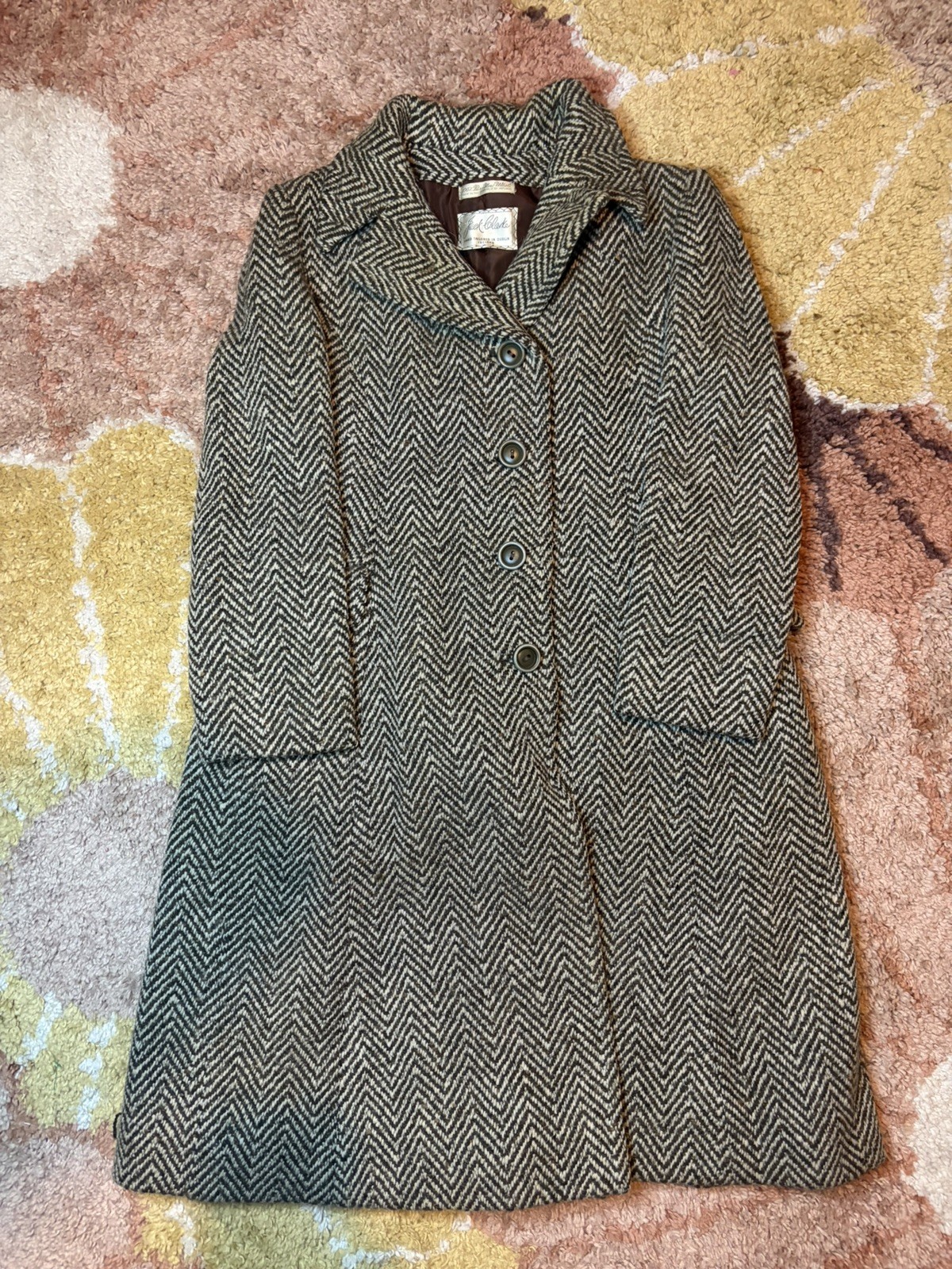 60s Vintage Hand Knit in Ireland Jack Clarke Coat Women\'s Small Houndstooth Wool