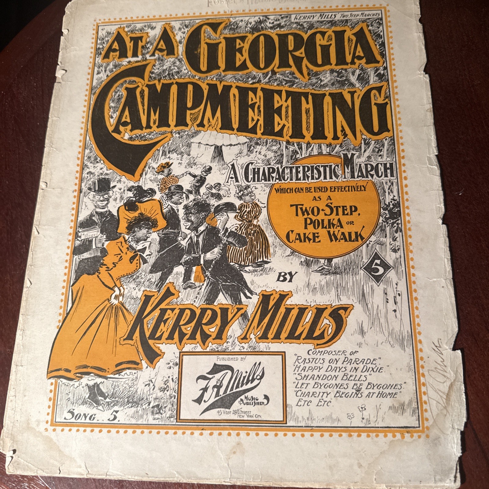 1897 1st Ed Sheet Music At A Georgia Campmeeting – Signed F.A. Mills