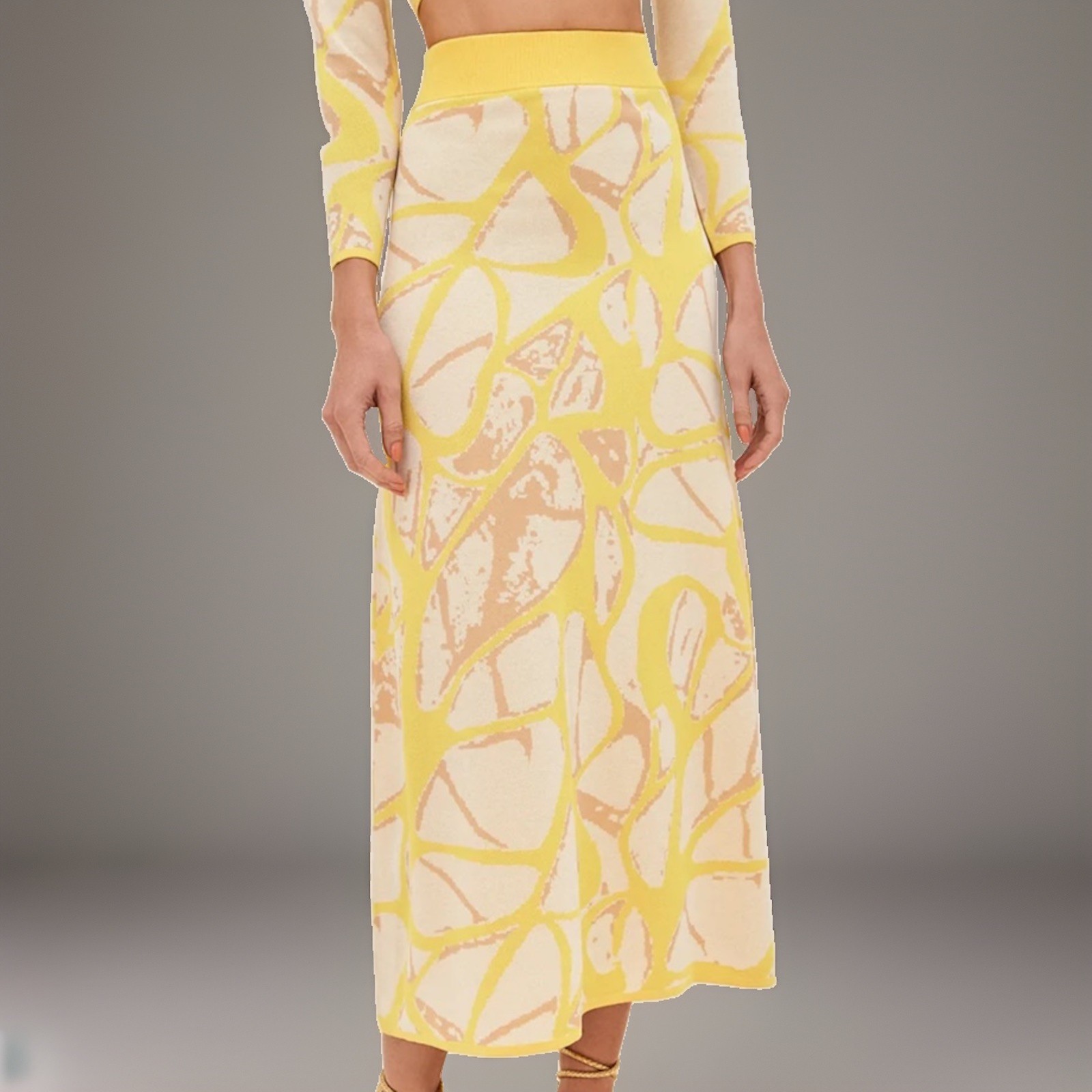 NWT Alexis Viviani Knit Maxi Skirt Sun Yellow Abstract Boho Luxury Size XS New NWT Alexis Viviani Knit Maxi Skirt Sun Yellow Abstract Boho Luxury Size XS New