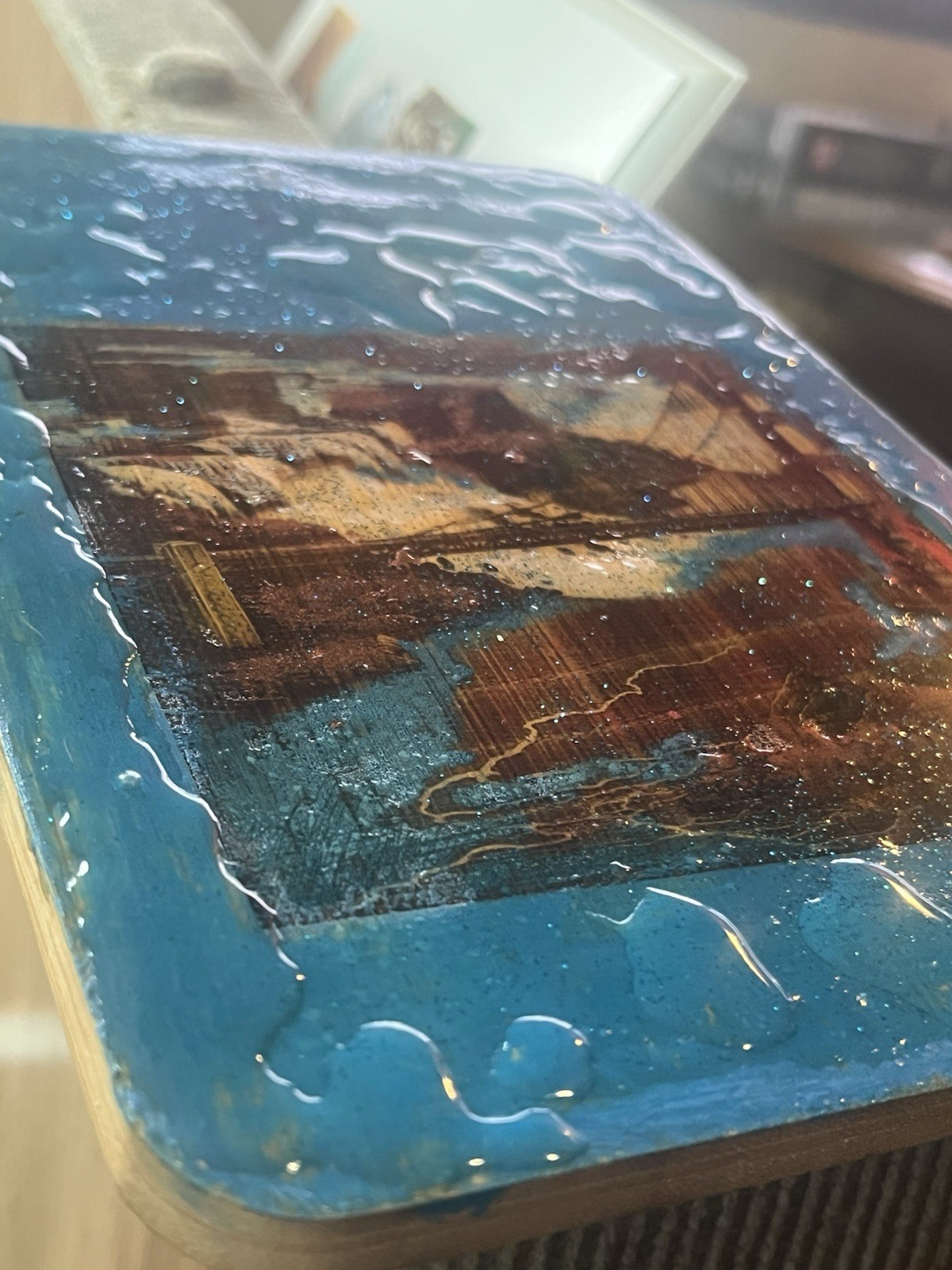 Resin Decorative Collectible Plaque Waterfall Bridge Scene Blue Brown Resin Decorative Collectible Plaque Waterfall Bridge Scene Blue Brown