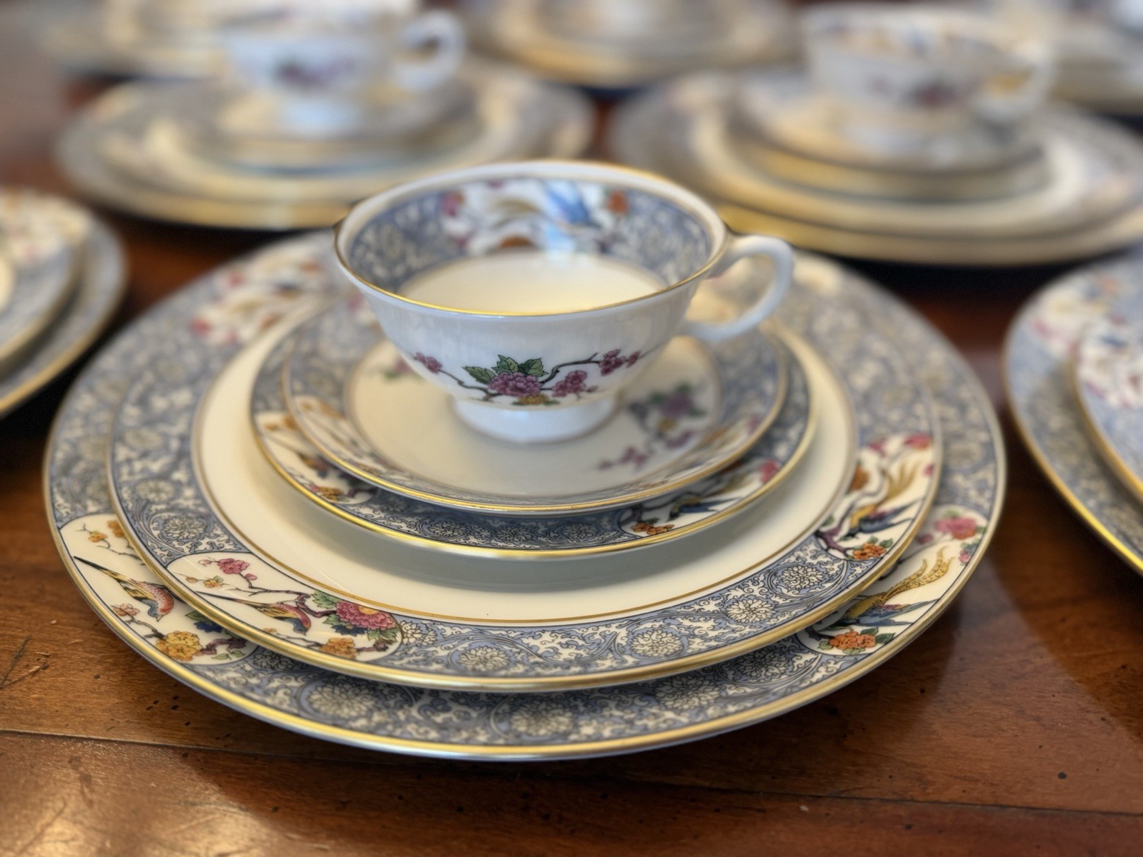 Vintage Lenox Ming Birds China Set - 20 Piece 4 Place Settings Black Stamp