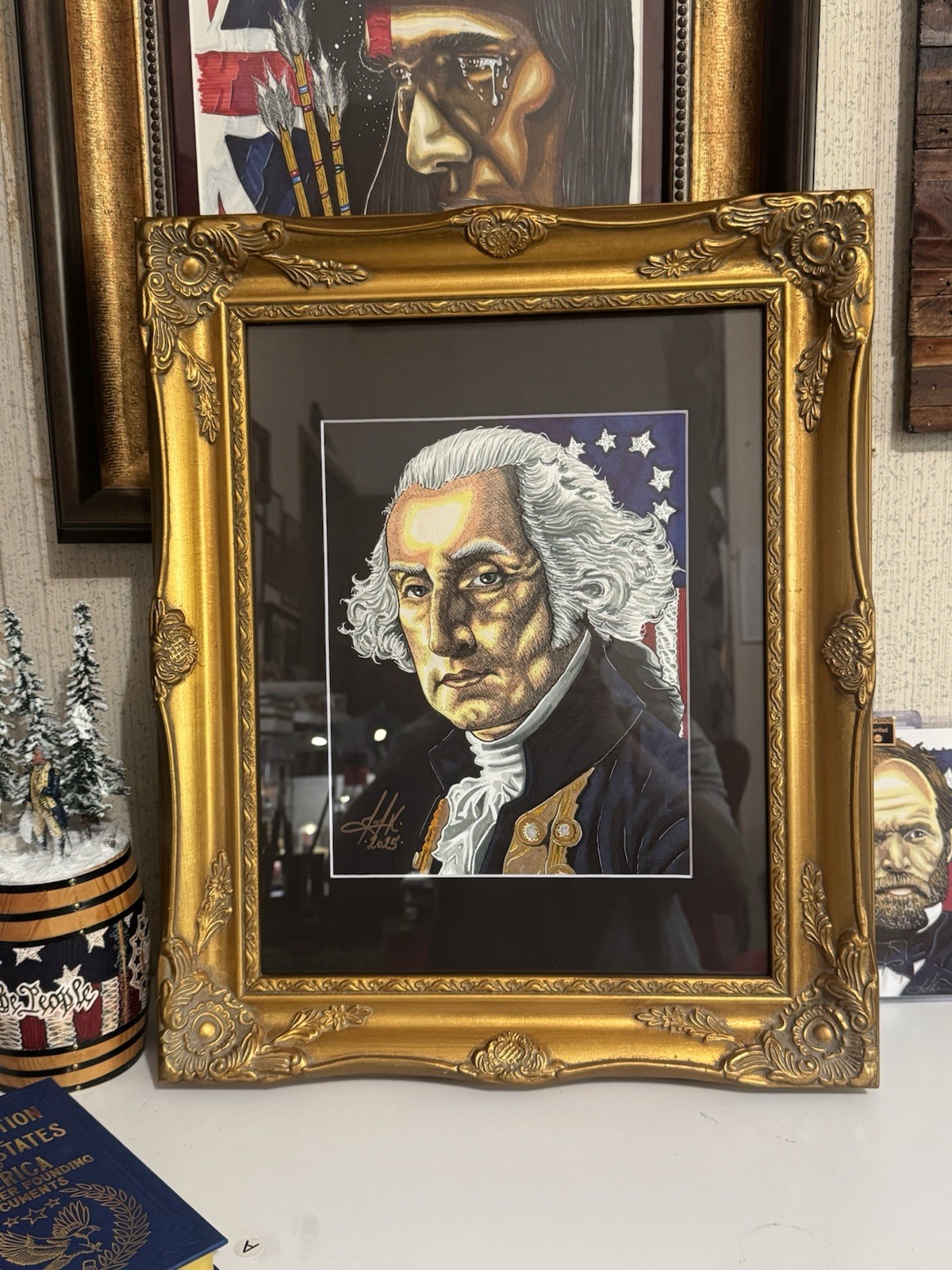 Hand sketched Original Art George Washington Portrait 11x14 Signed By Artist TK.
