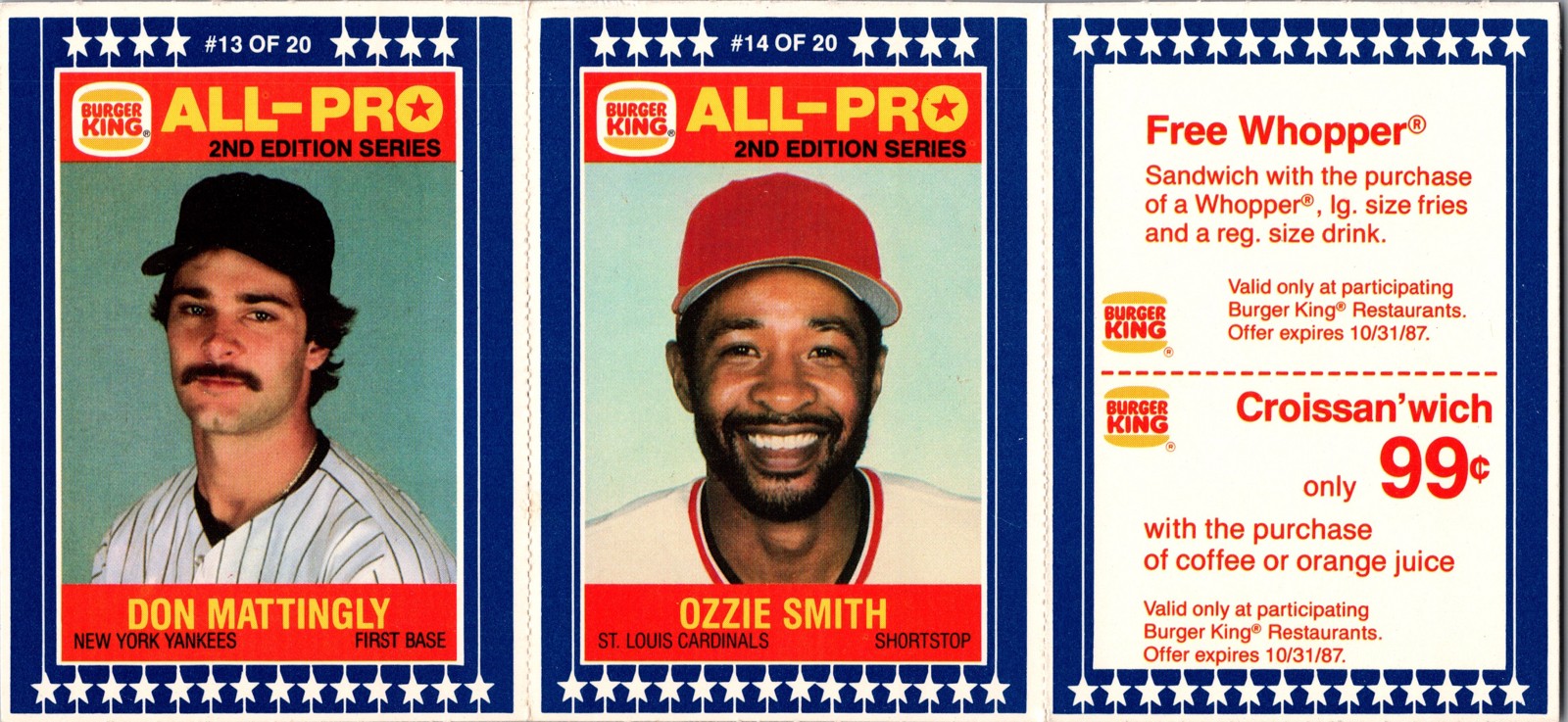1987 Burger King All-Pro - Don Mattingly, Ozzie Smith #13-14 Complete Panel