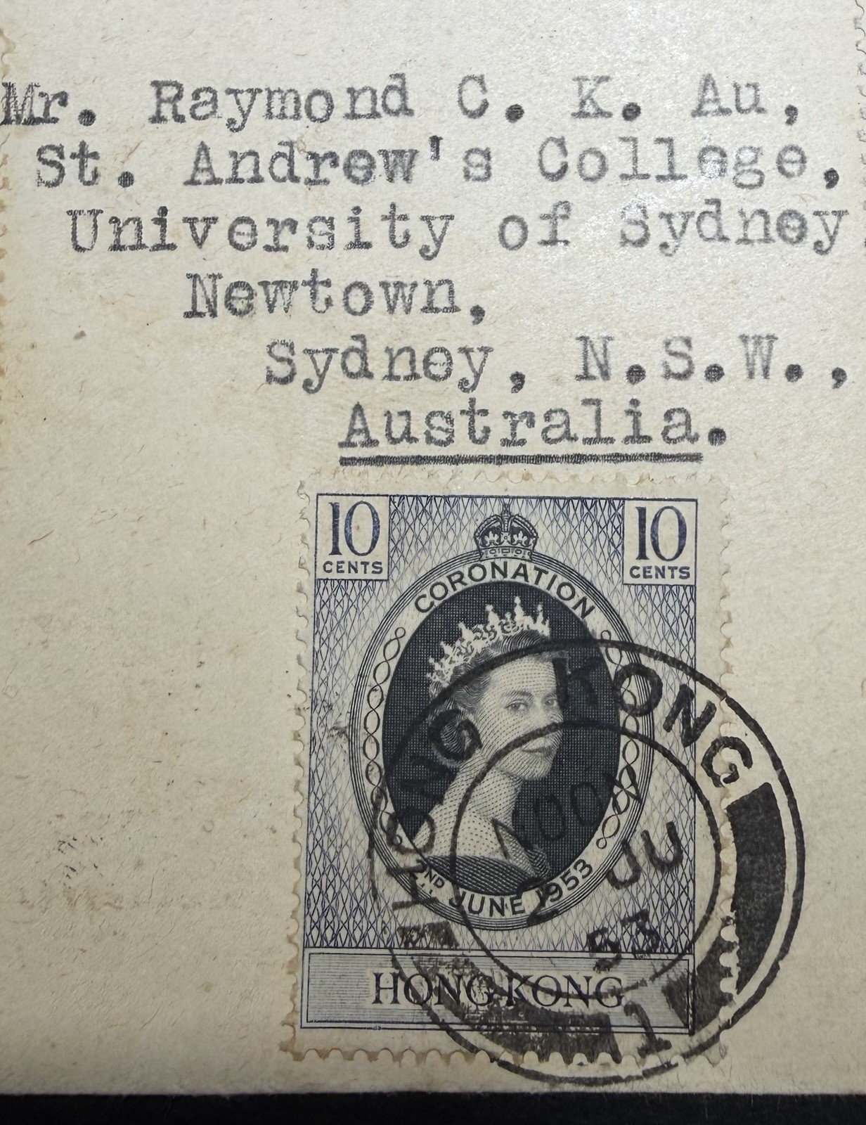 June2 1953Queen Elizabeth II Coronation First Day Used Cover/Hong Kong-Australia