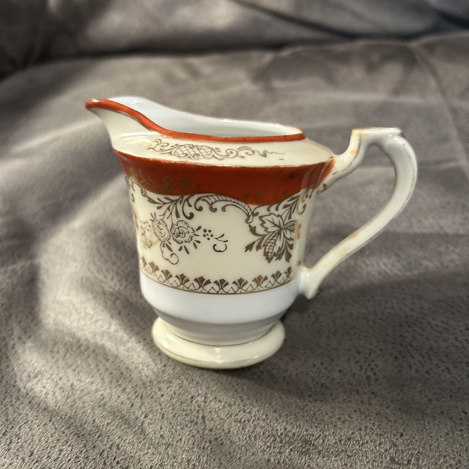 Vintage Noritake Creamer M Wreath Japan Red Gold Floral Pre-War 1920s-30s