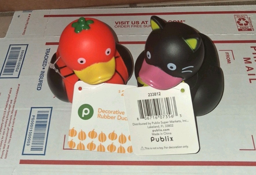 PUBLIX HALLOWEEN 2026 RUBBER DUCKS. LOT OF 2. PUMPKIN AND CAT DUCKS. NEW W/TAGS.