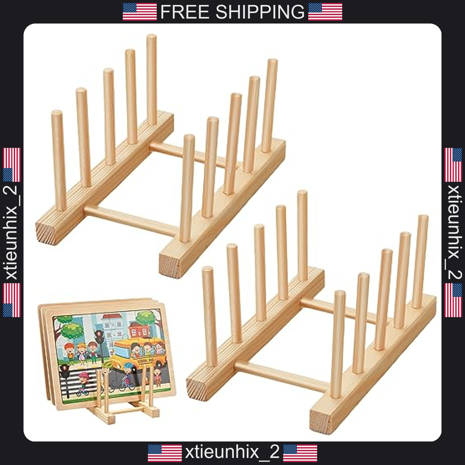 Wooden Puzzle Rack Organizer Set for Storage and Display, Holds 8 Puzzles