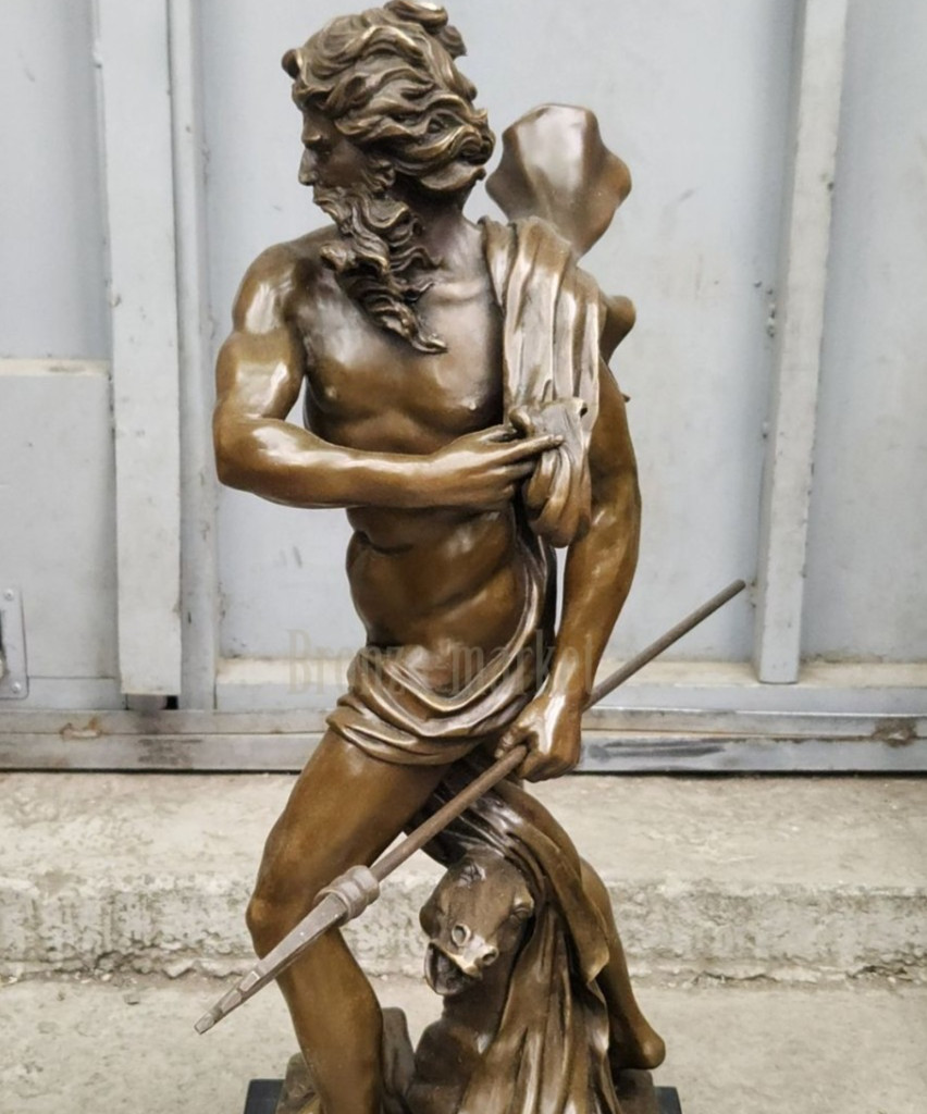Neptune (Poseidon ) Bronze Sculpture Hippocampus Monumental Marble Cesaro Decor