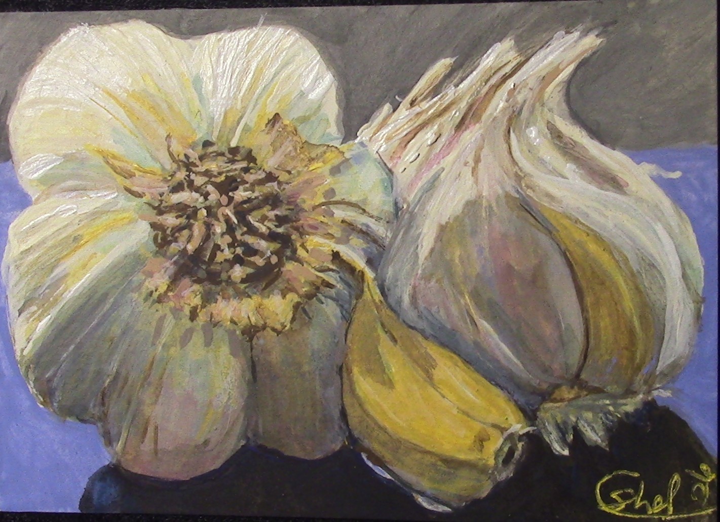 ACEO original painting Acrylic 'GarlicPair' Foodie Spice Pungent Yum by C Shel ACEO original painting Acrylic 'GarlicPair' Foodie Spice Pungent Yum by C Shel