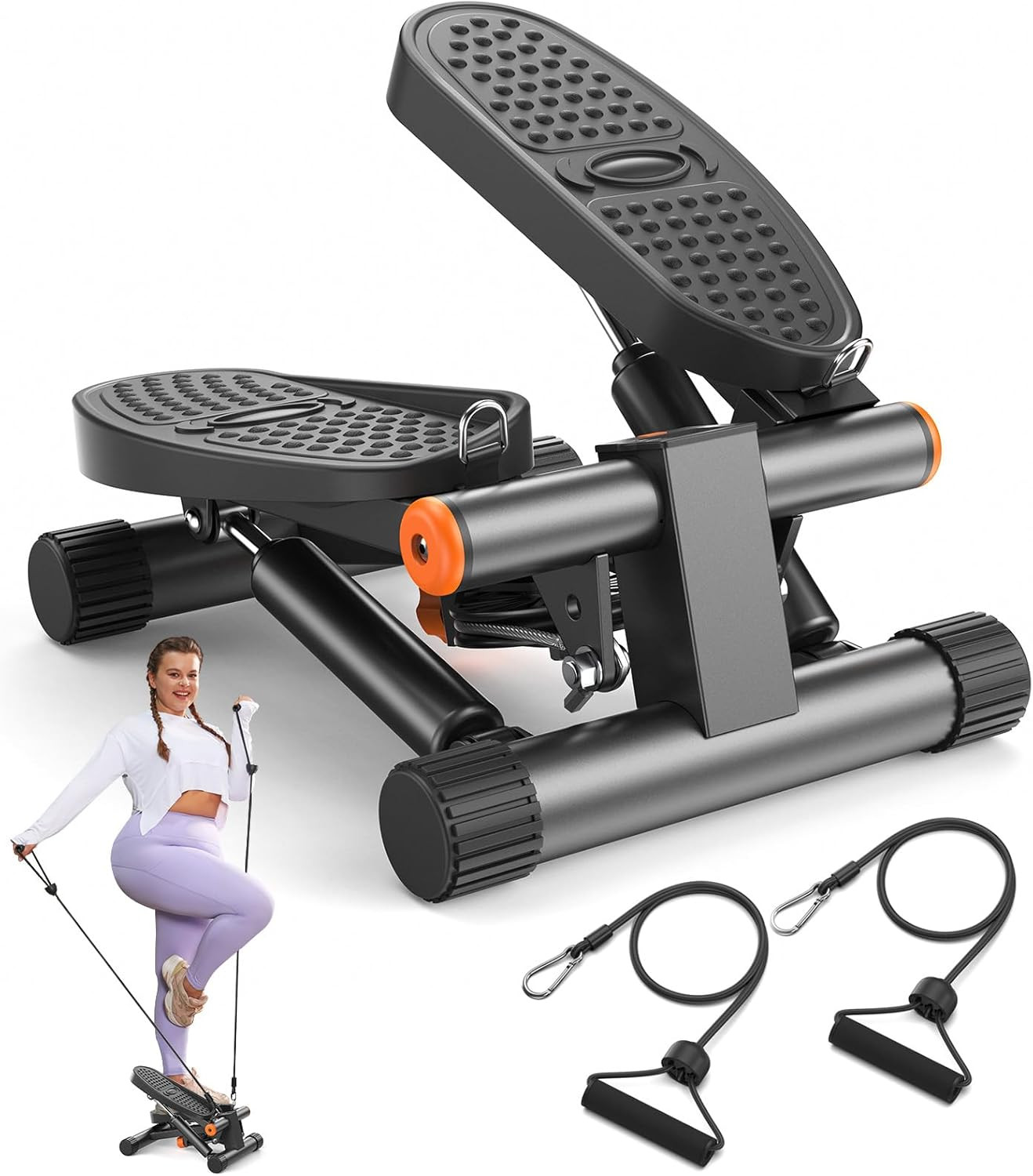 Mini Stair Stepper Exercise Machine 300LBS Capacity Hydraulic Stepper with Bands