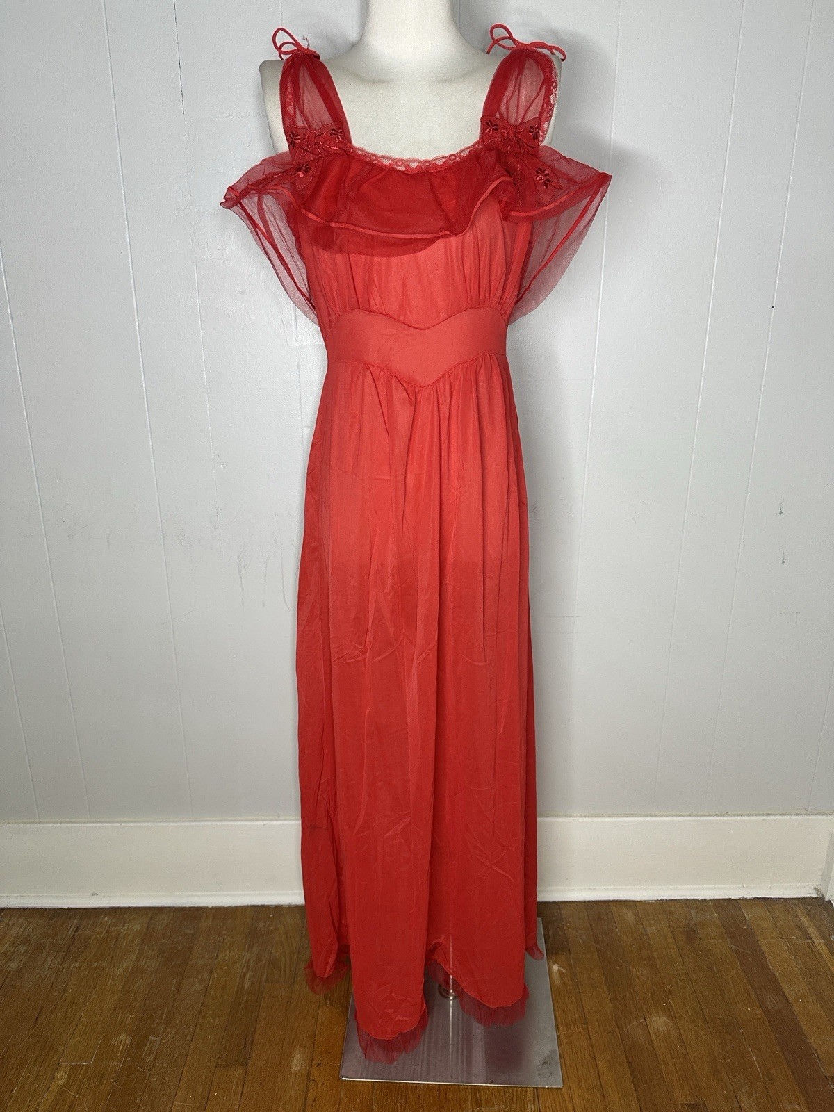 Vintage 40s/50s Deadstock Cherry Red Chiffon Nightgown Dress Vintage 40s/50s Deadstock Cherry Red Chiffon Nightgown Dress