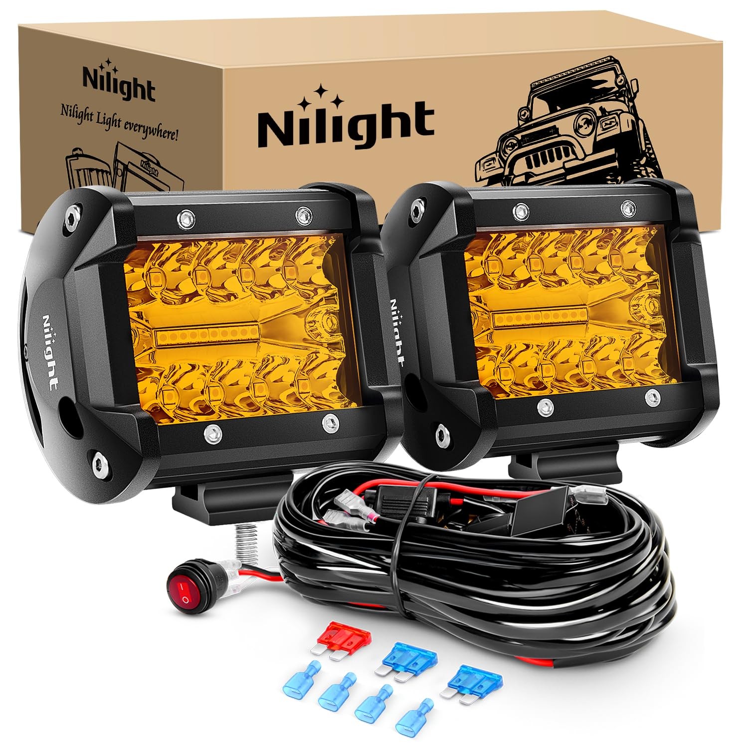 Nilight 2PC 4Inch Amber Led Pods Pods, 2PCS with Wiring Harness Nilight 2PC 4Inch Amber Led Pods Pods, 2PCS with Wiring Harness