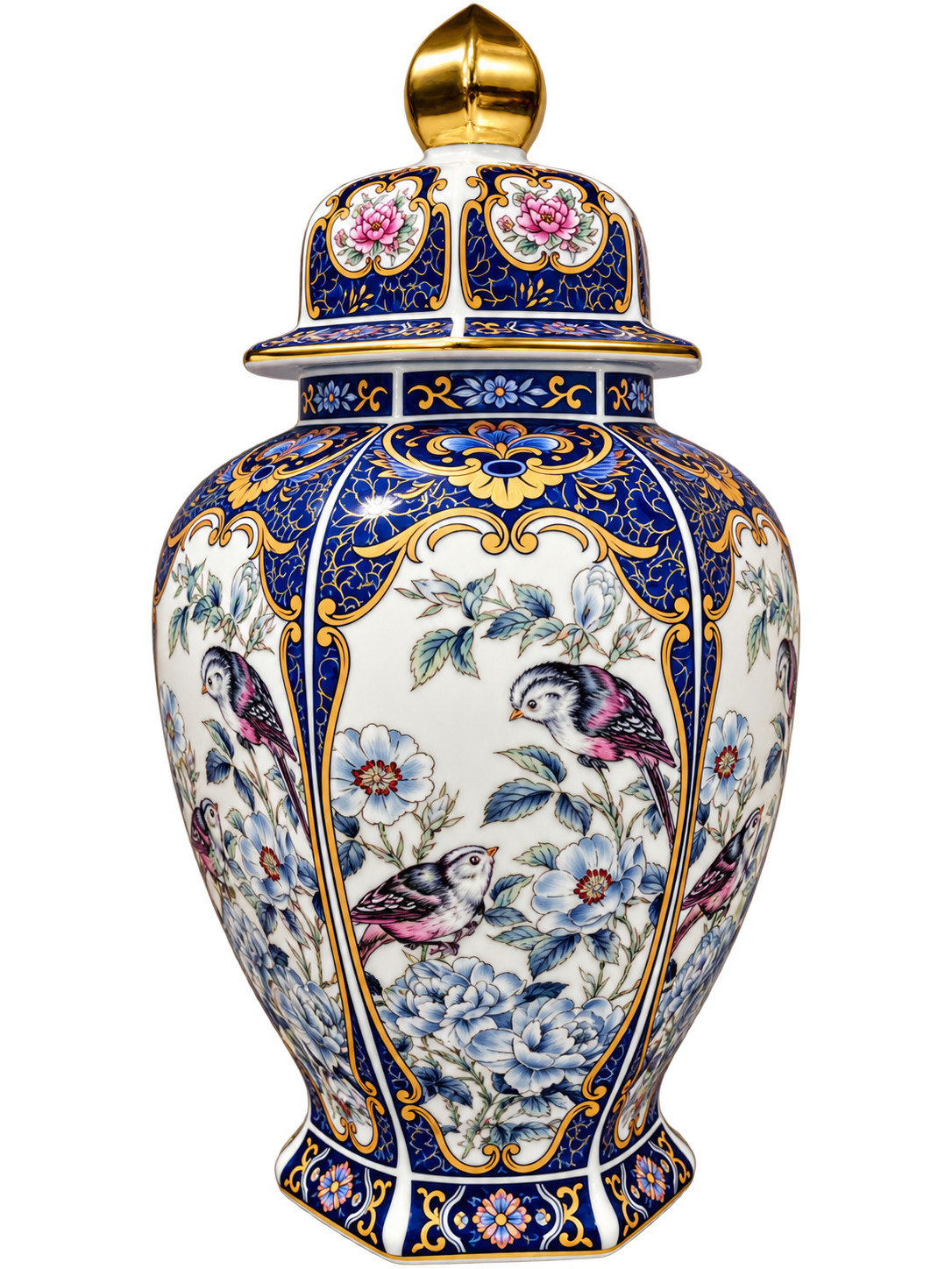 Authentic Vintage Japanese Porcelain Vessel with Bird & Floral Motifs Authentic Vintage Japanese Porcelain Vessel with Bird & Floral Motifs