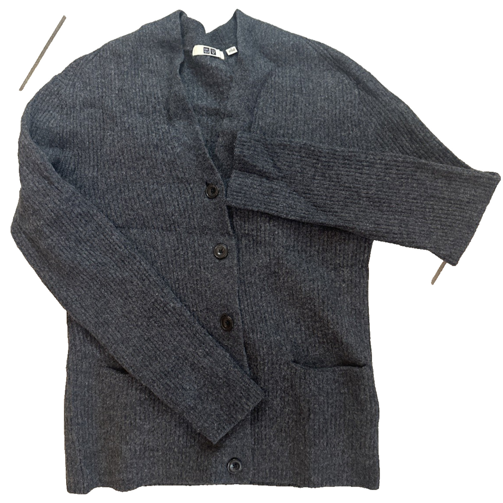 VTG Uniqlo U Lemaire Womens S Dark Grey 100% Wool Ribbed Knit Cardigan Sweater VTG Uniqlo U Lemaire Womens S Dark Grey 100% Wool Ribbed Knit Cardigan Sweater