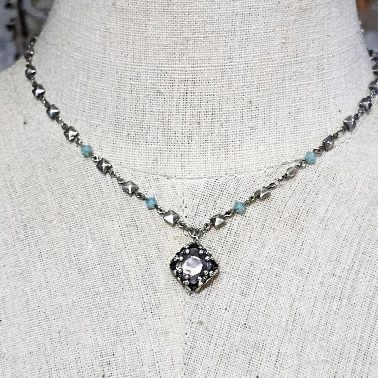 Lovely, Jacqueline Singh Paris Necklace With Mother Pearl , Blue Crystal 16 inch