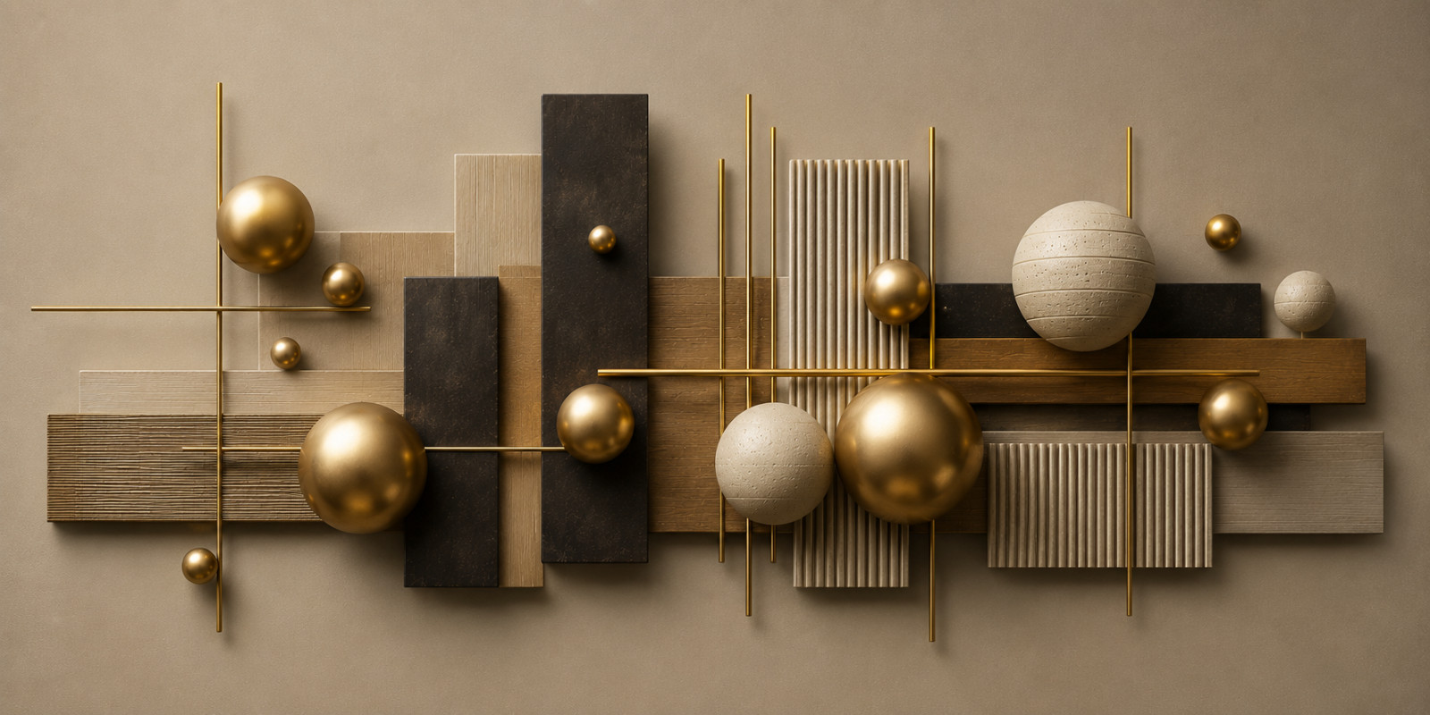 Modern Abstract Geometric Wall Art, Gold Brown Beige Luxury Contemporary Paintin