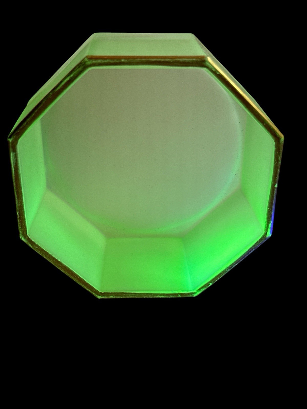 Uranium Vaseline Glass Octagon Trinket Dish Gold Trim 3.5\