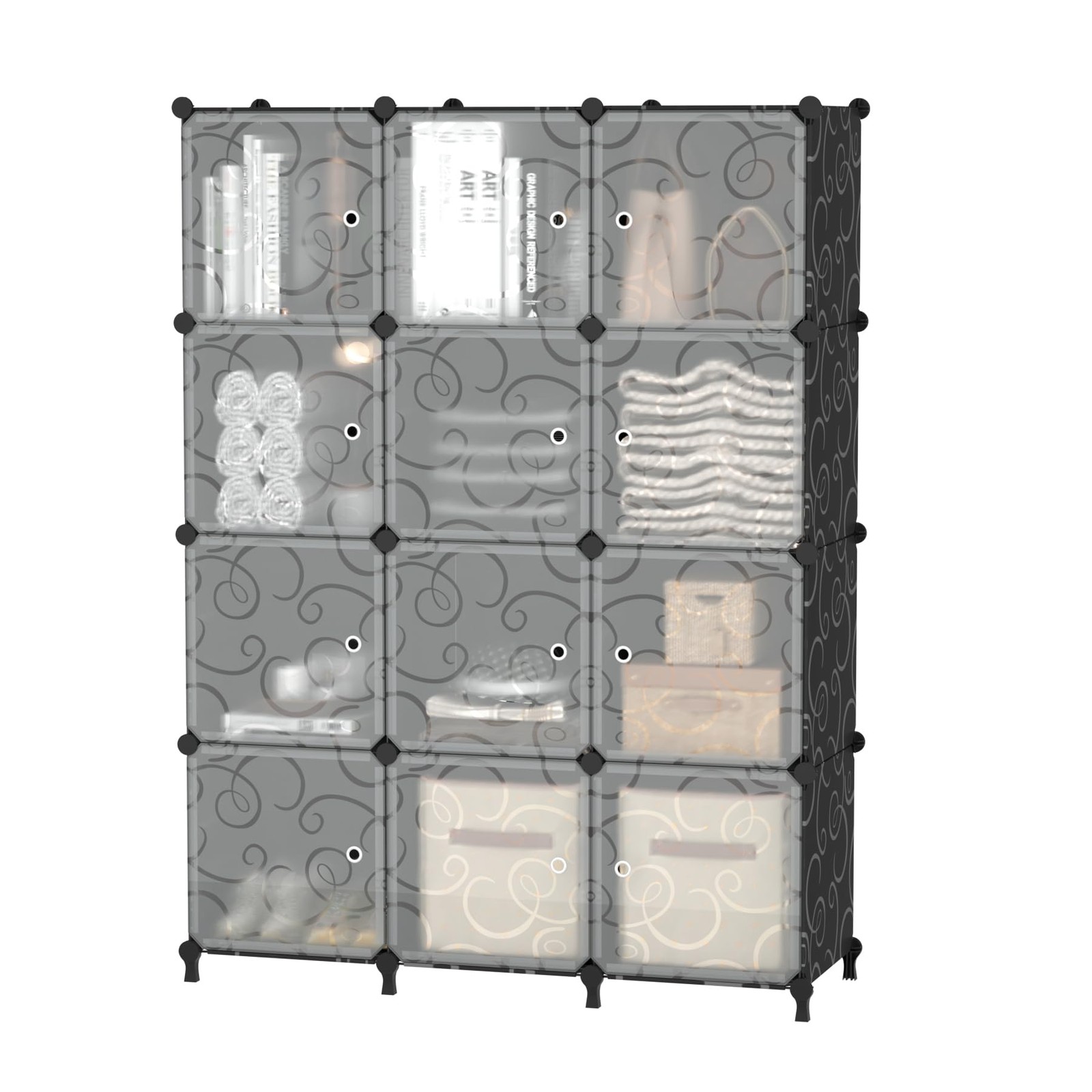 12 Cube Storage Organizer with Doors, DIY Plastic Closet Shelf