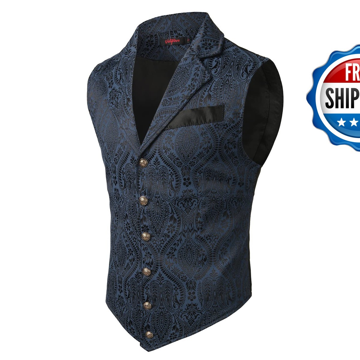 VATPAVE Mens Victorian Steampunk Gothic Waistcoat Medium SU14 Navy