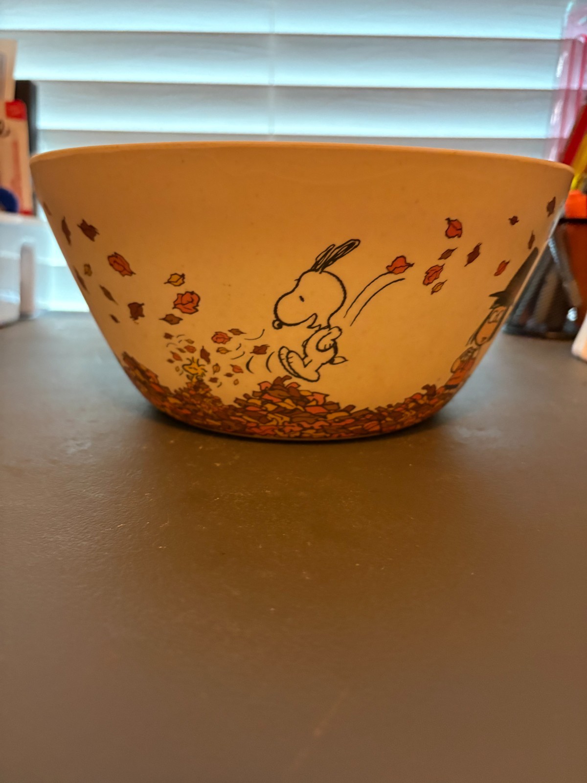 Peanuts Gang Snoopy Charlie Brown Fall Leaves Bamboo XLarge Serving Bowl