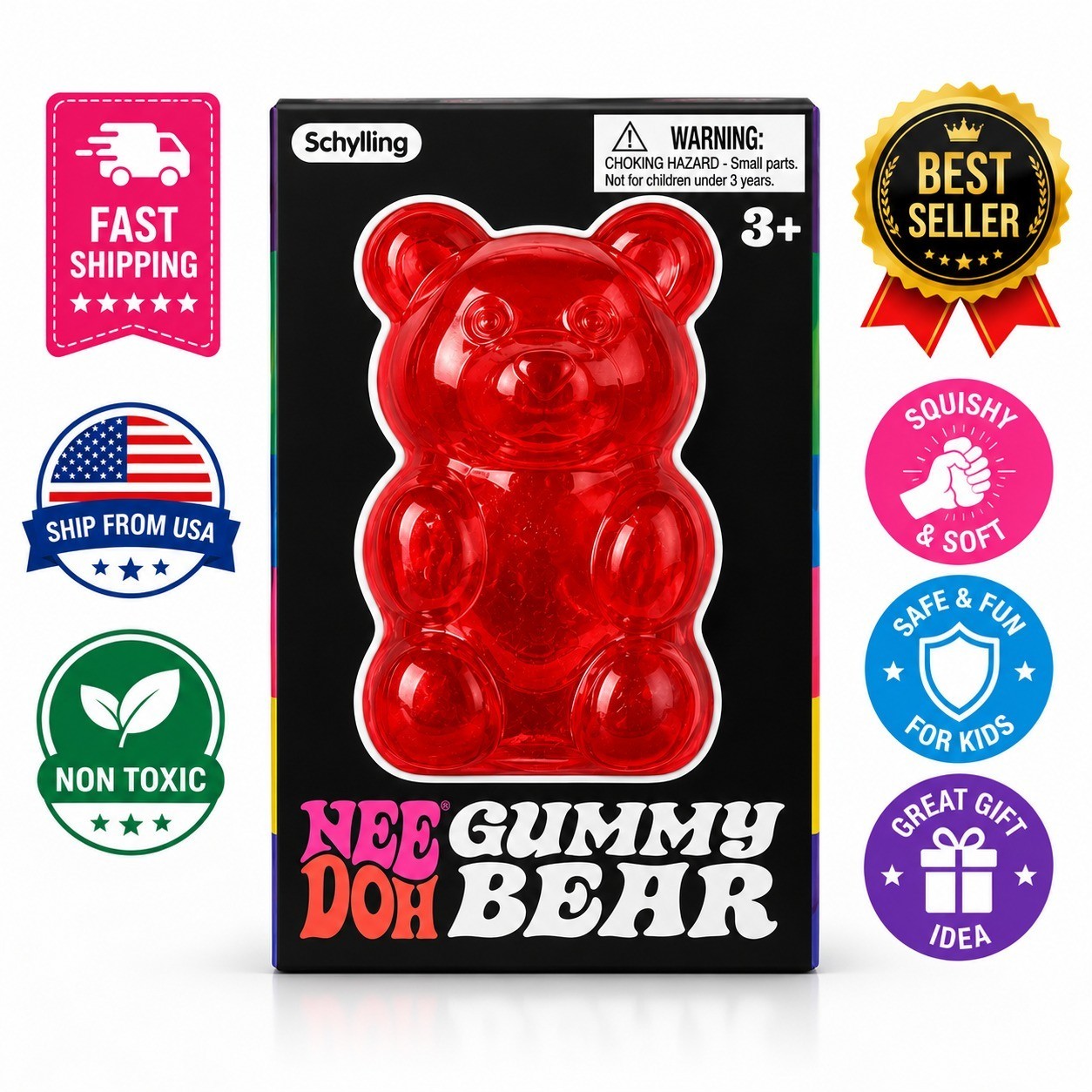NeeDoh Gummy Bear Red Squishy Toy Stress Relief Sensory Fidget Kids Gift