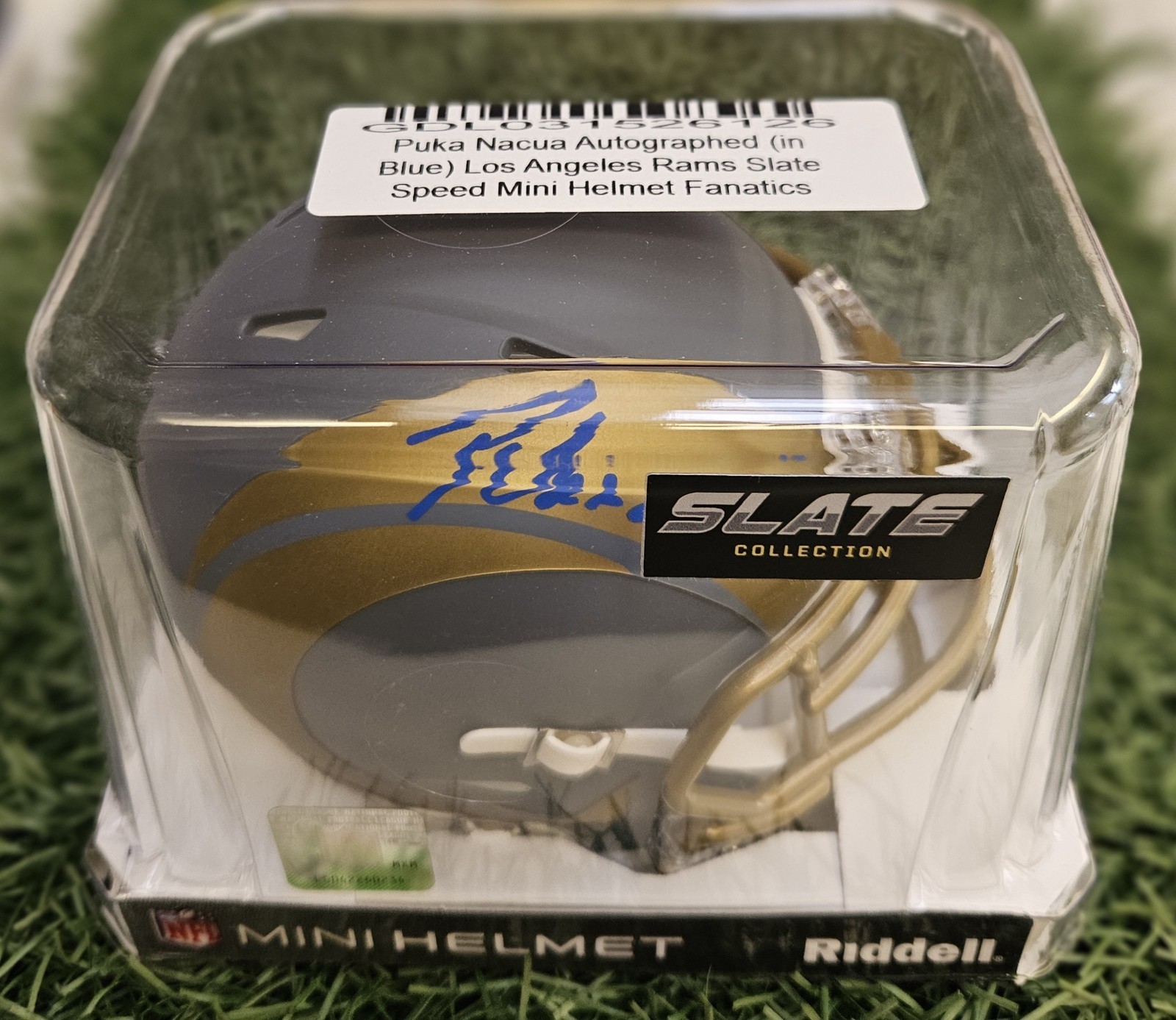 Puka Nacua Autographed Signed Los Angeles Rams Slate Mini Helmet - Fanatics